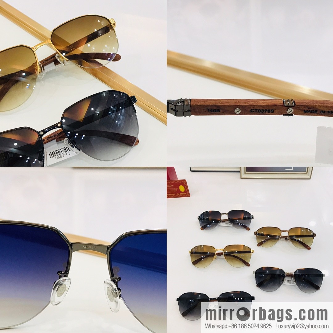 Cartier Wooden Temple Men's Sunglasses