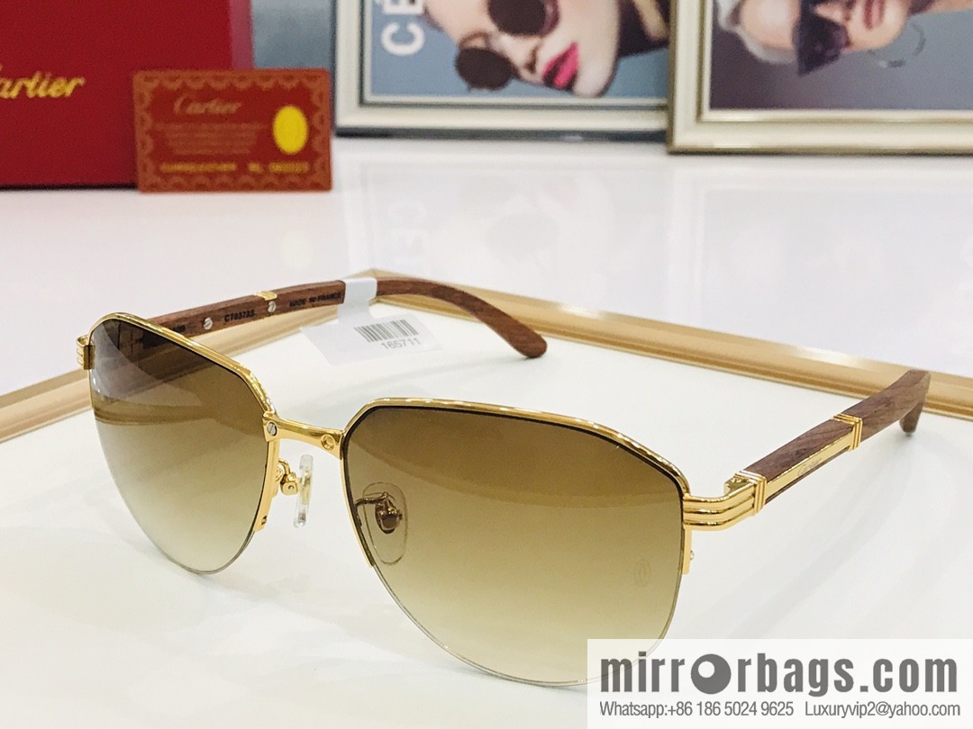 Cartier Wooden Temple Men's Sunglasses