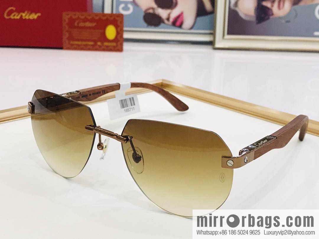 Cartier Wooden temple rimless men's sunglasses