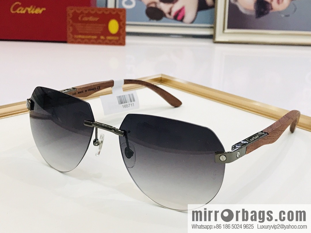Cartier Wooden temple rimless men's sunglasses