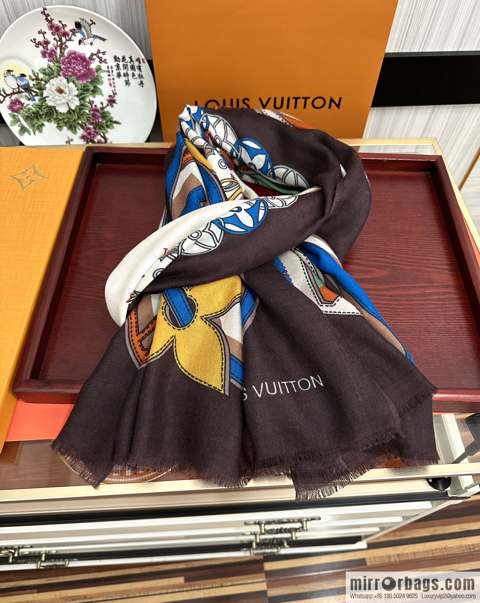 LV Louis Vuitton printed cashmere scarf