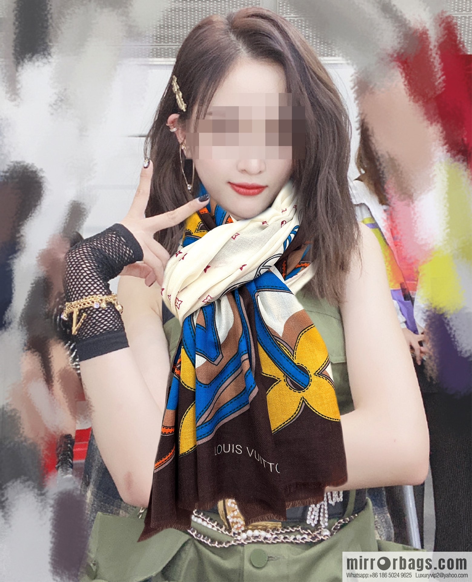 LV Louis Vuitton printed cashmere scarf
