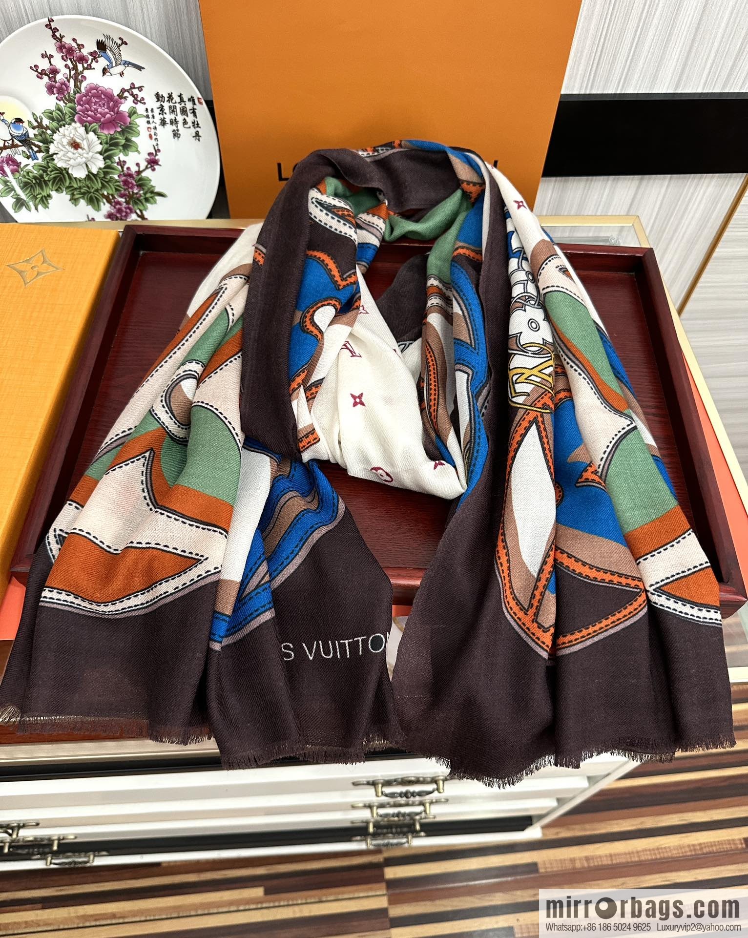 LV Louis Vuitton printed cashmere scarf