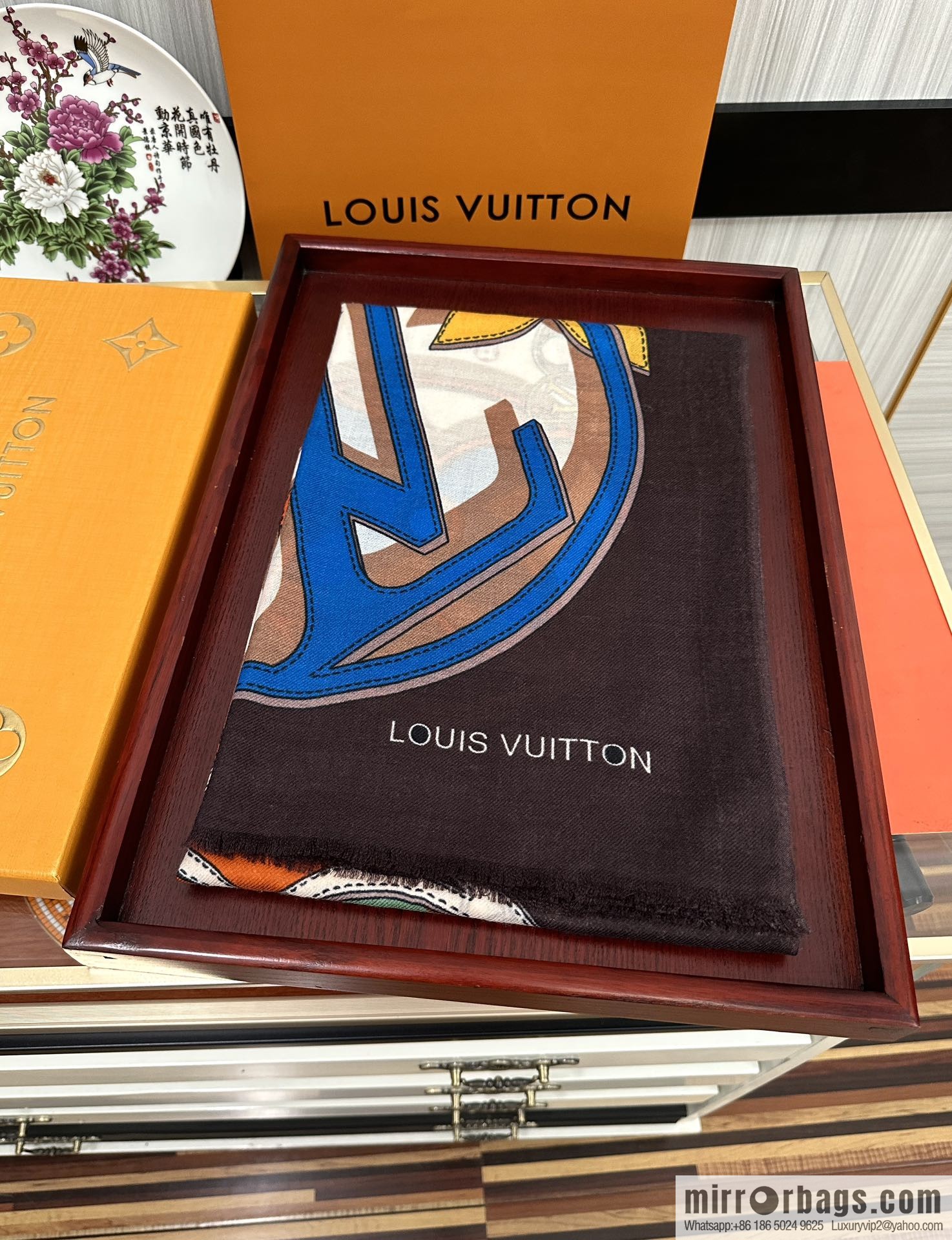 LV Louis Vuitton printed cashmere scarf