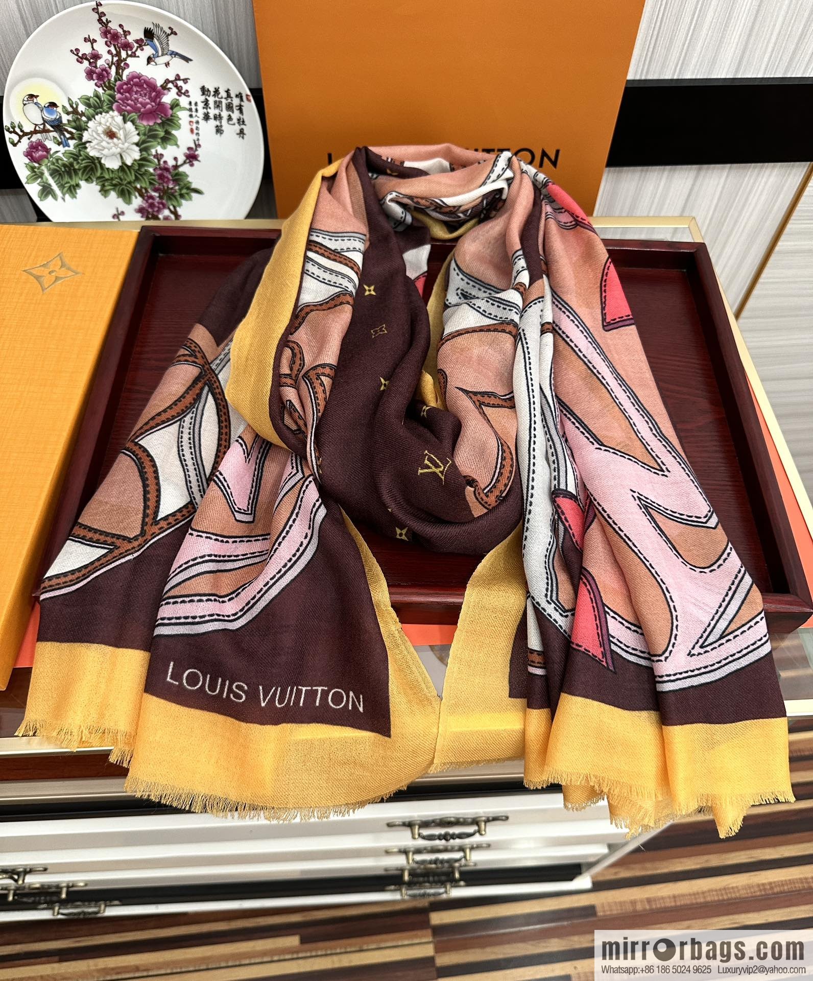 LV Louis Vuitton printed cashmere scarf