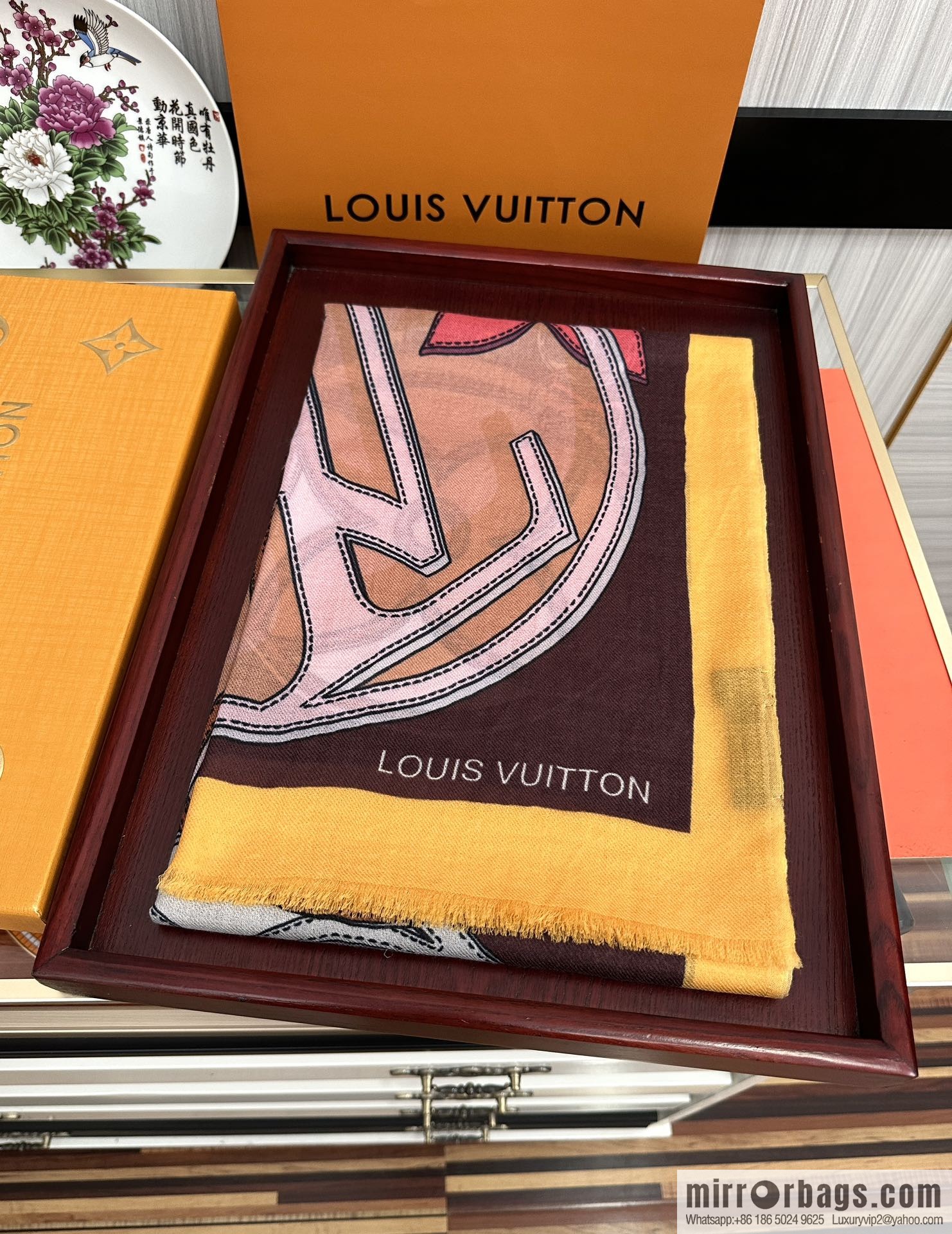 LV Louis Vuitton printed cashmere scarf