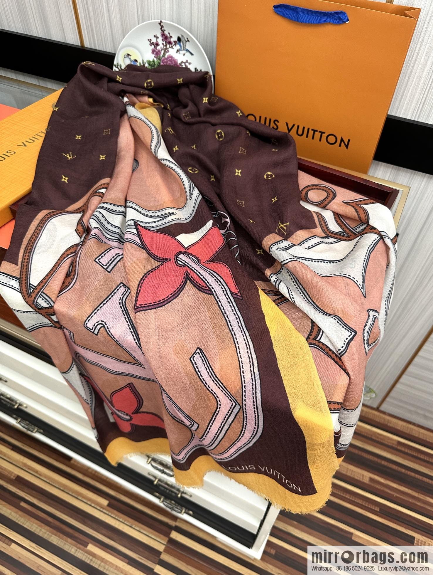 LV Louis Vuitton printed cashmere scarf