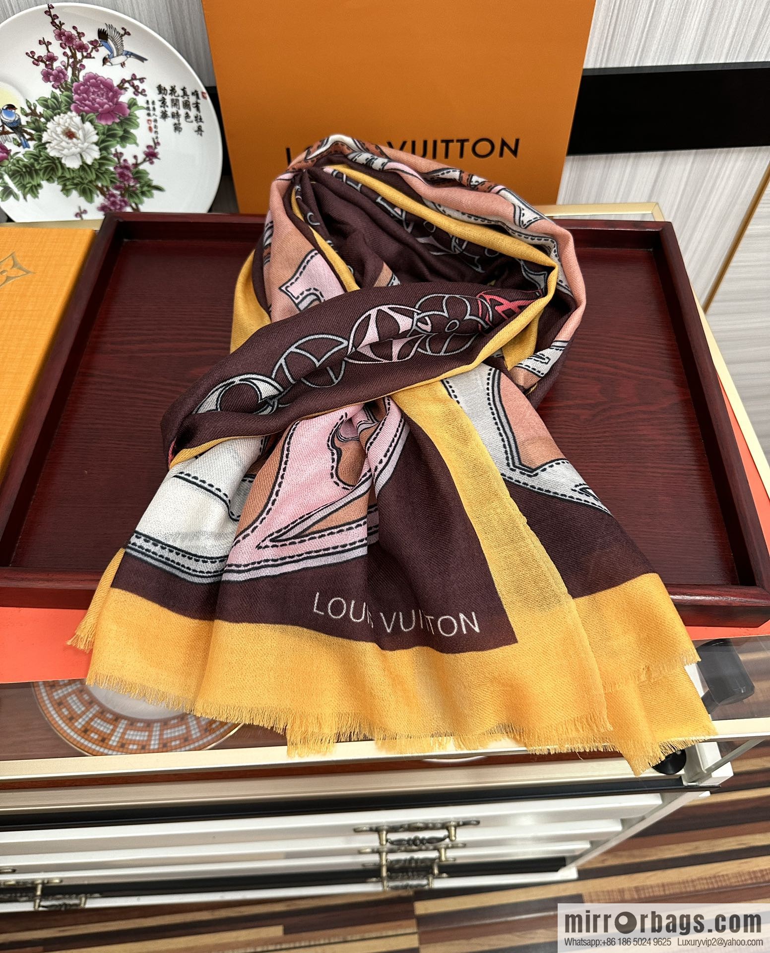 LV Louis Vuitton printed cashmere scarf