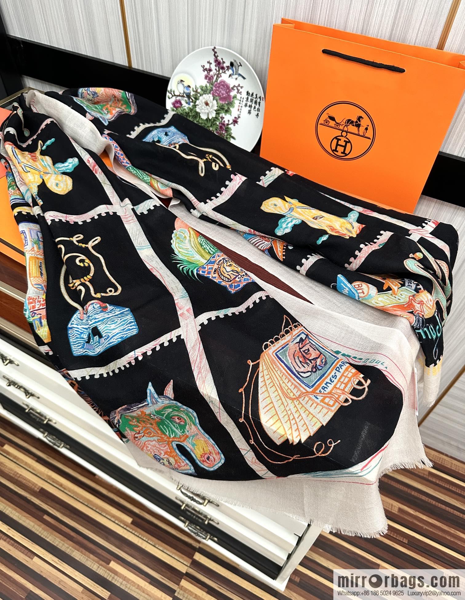 Hermes Hermes Horse Pentium Cashmere Long Towel