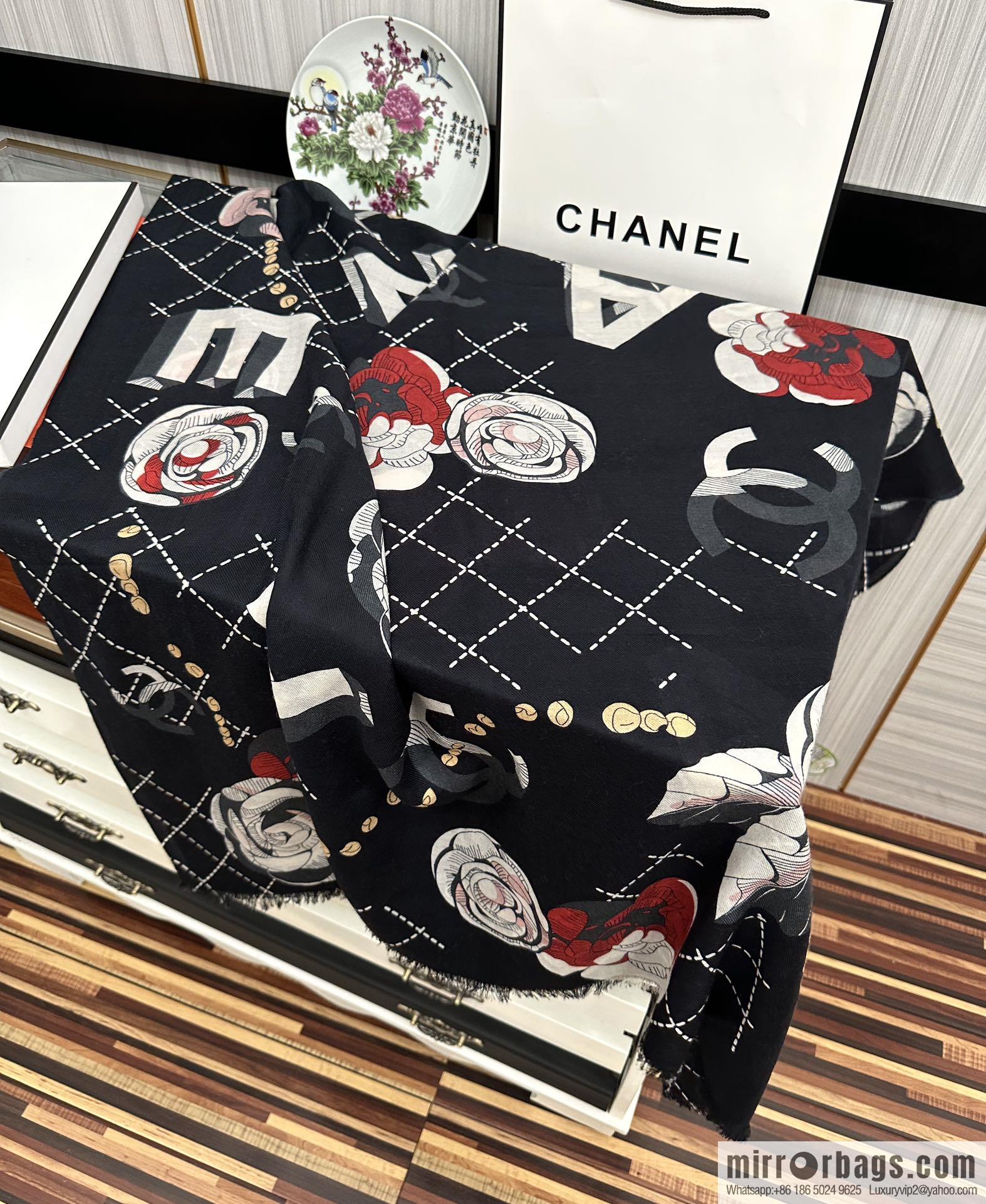 CHANEL Chanel Flower Double C Cashmere Long Towel