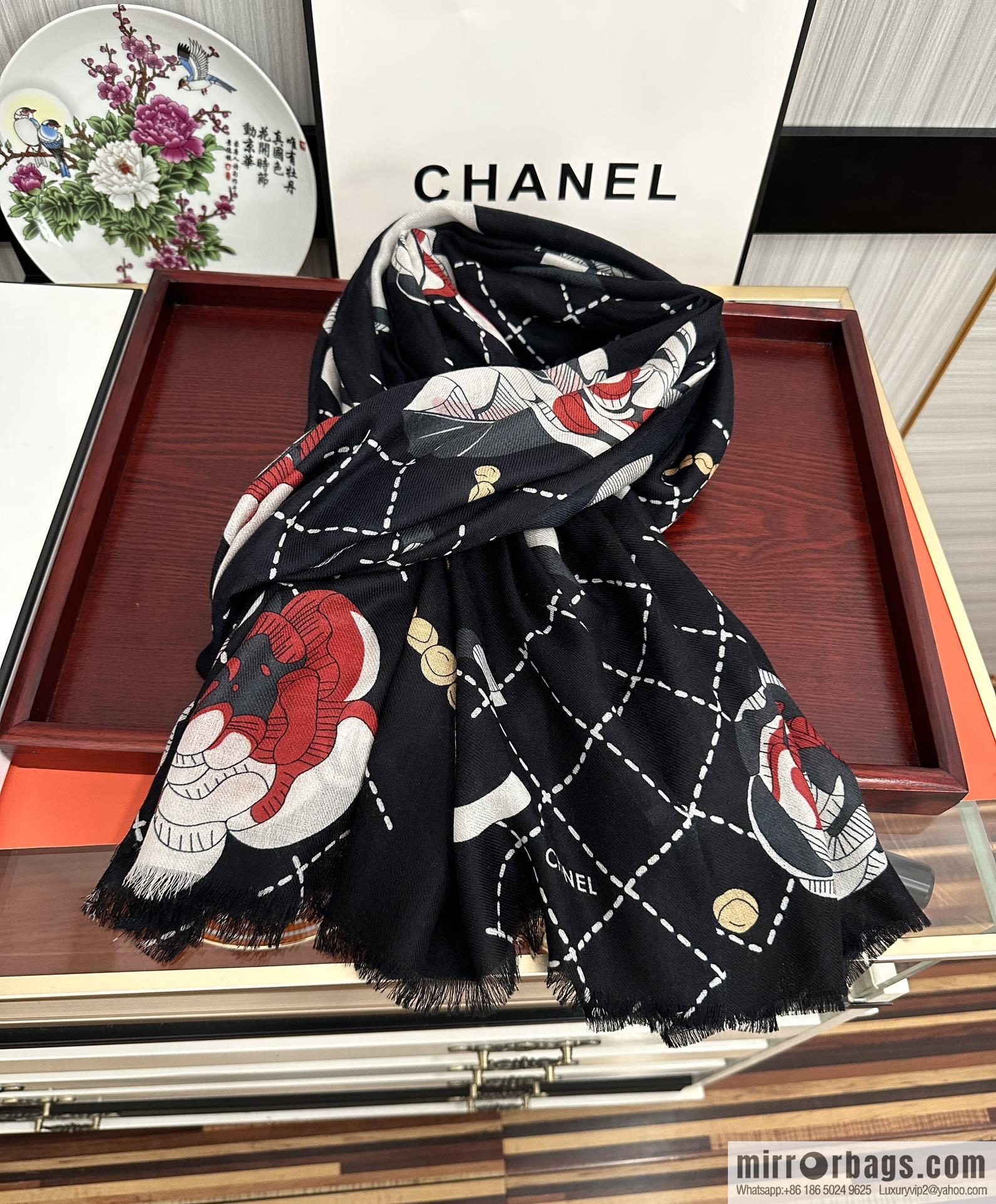 CHANEL Chanel Flower Double C Cashmere Long Towel