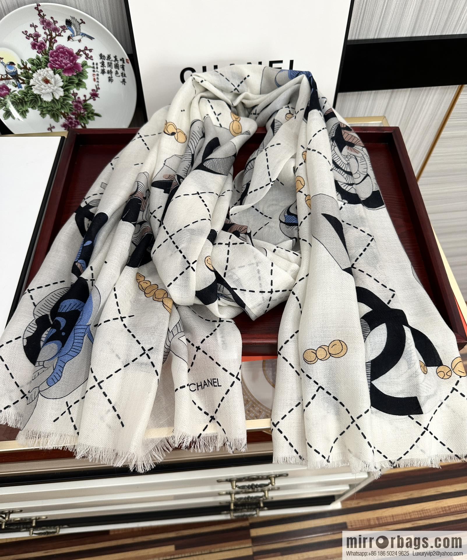 CHANEL Chanel Flower Double C Cashmere Long Towel