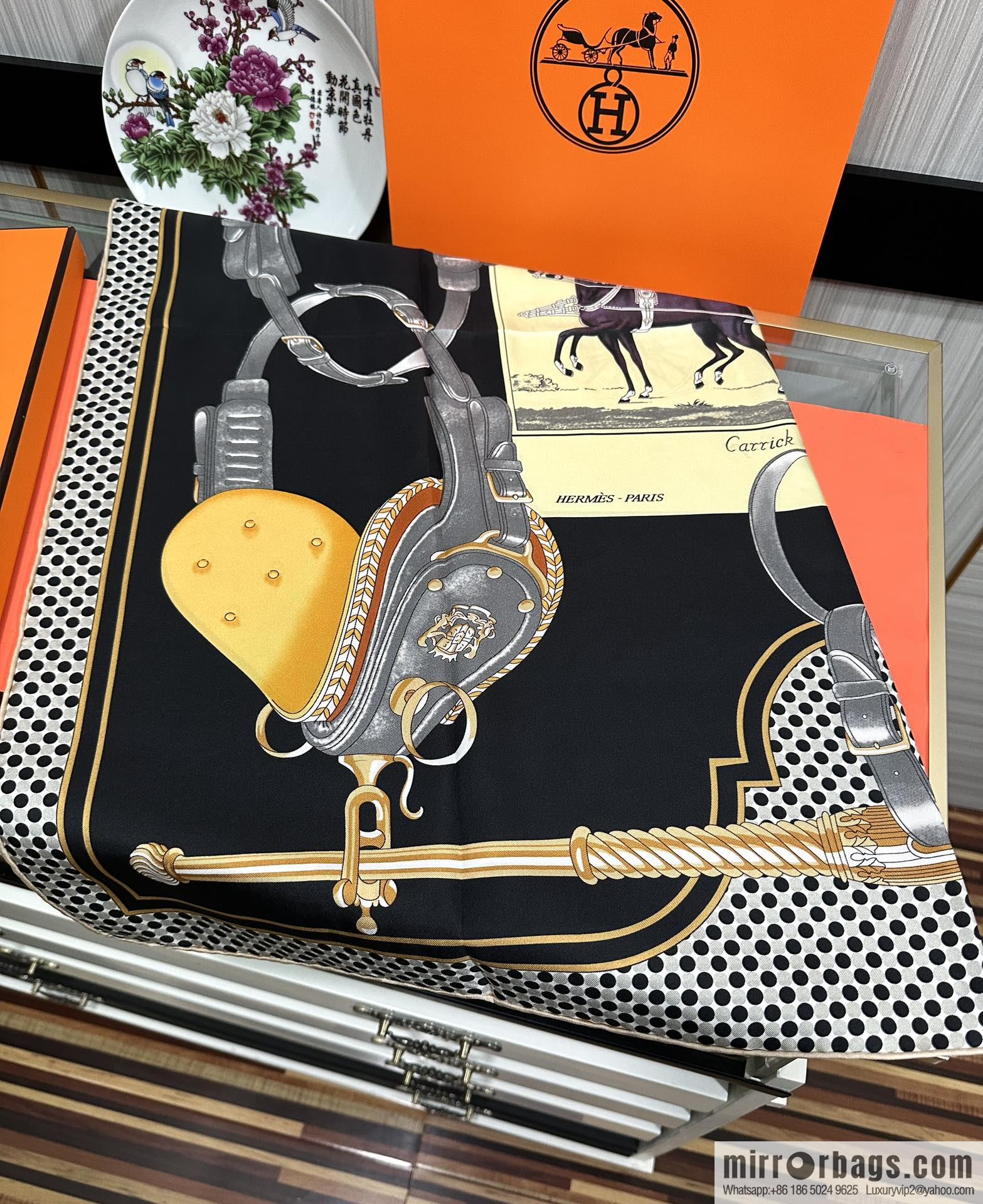 Hermes carriage design silk scarf