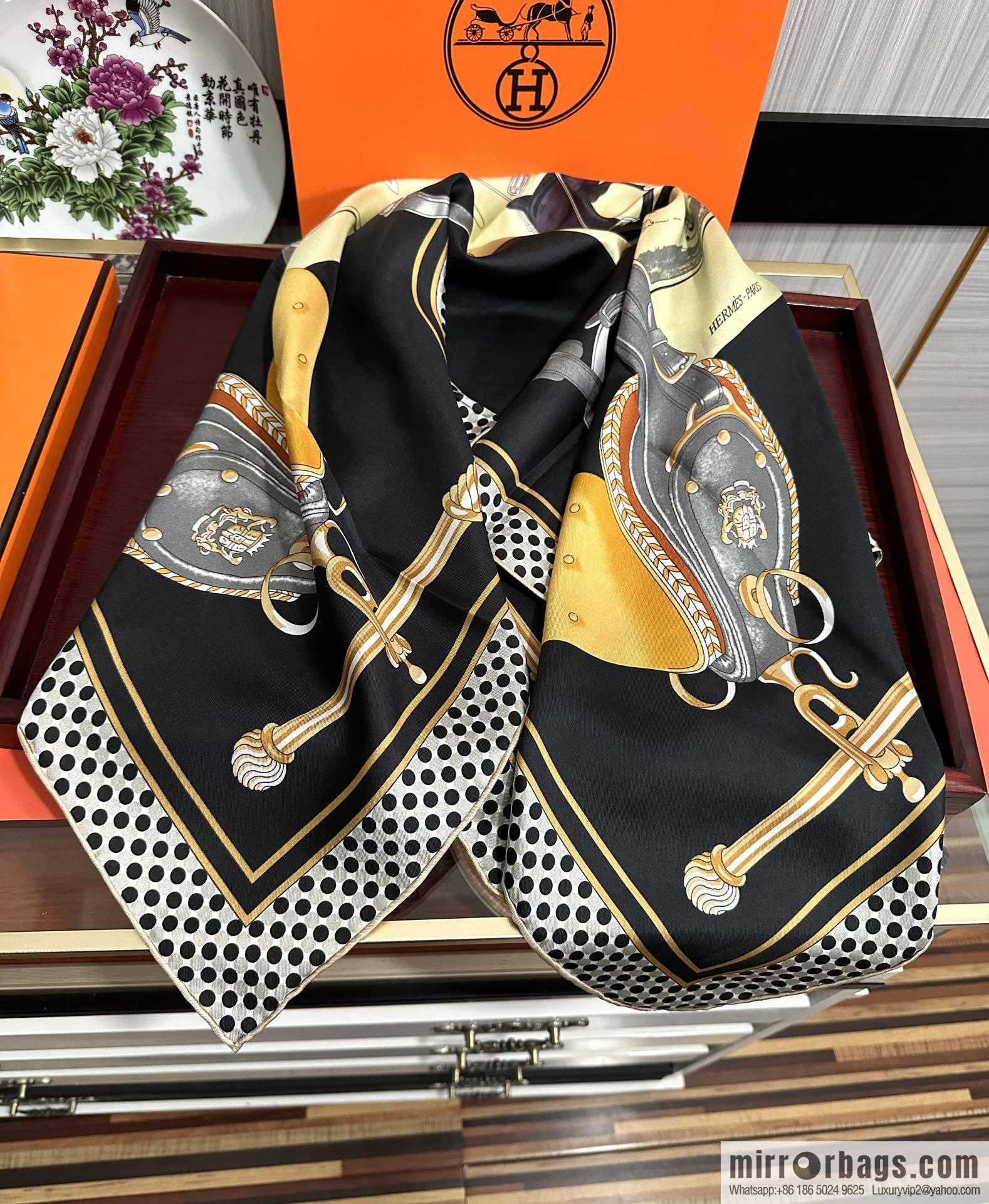 Hermes carriage design silk scarf