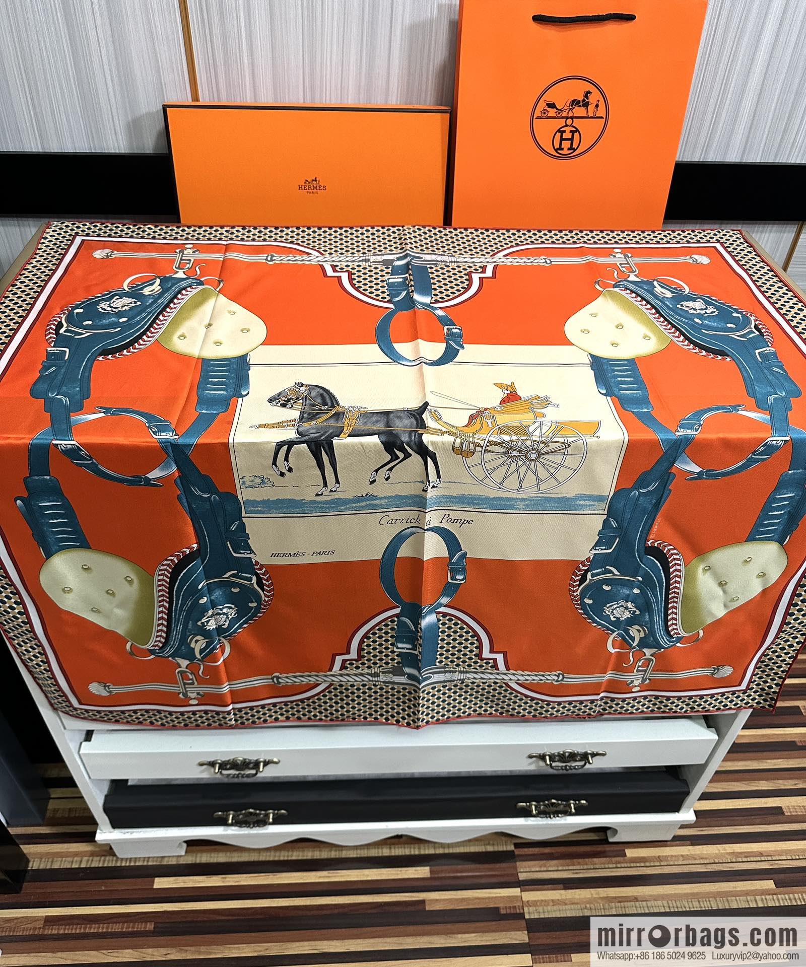 Hermes carriage design silk scarf