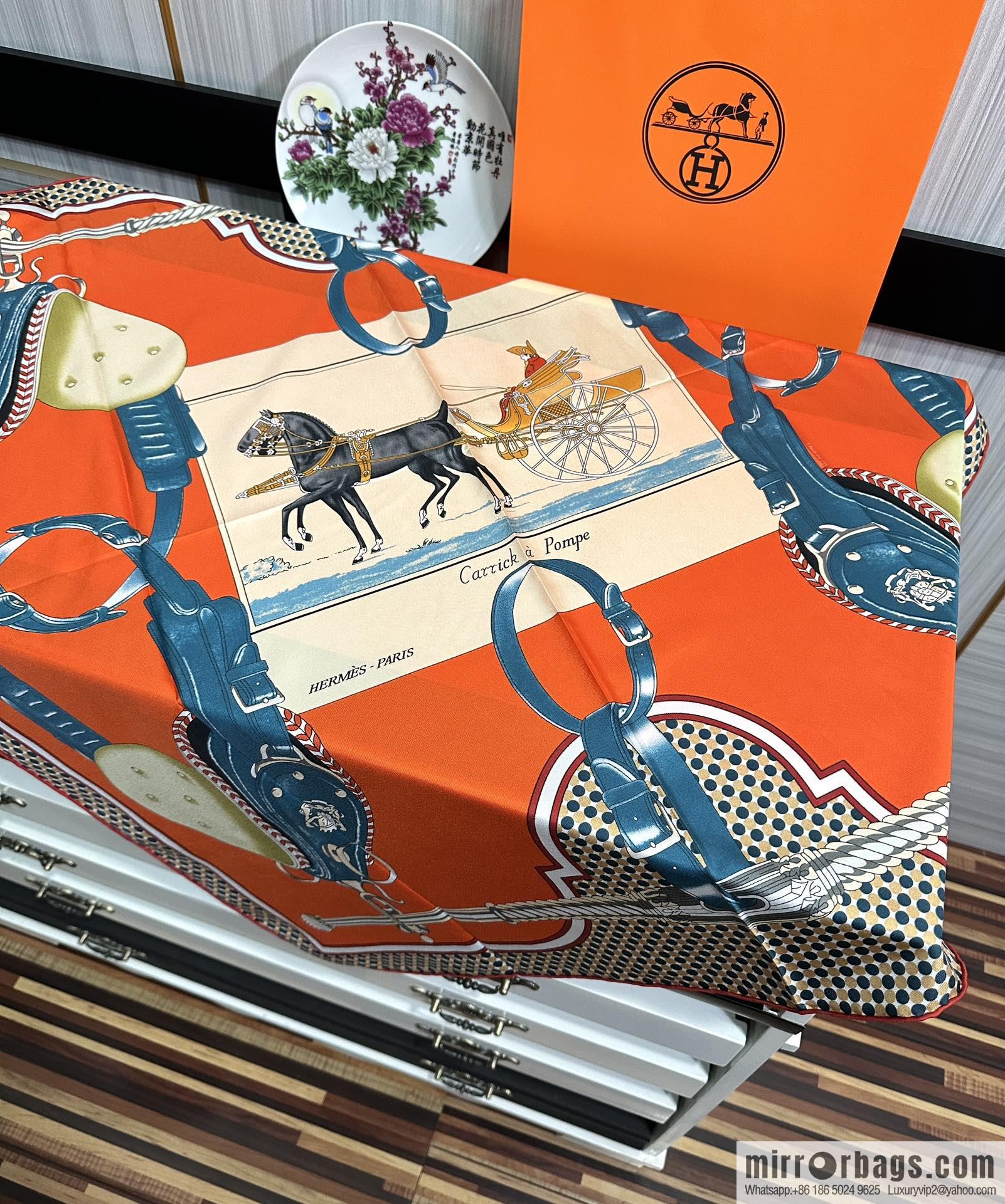 Hermes carriage design silk scarf