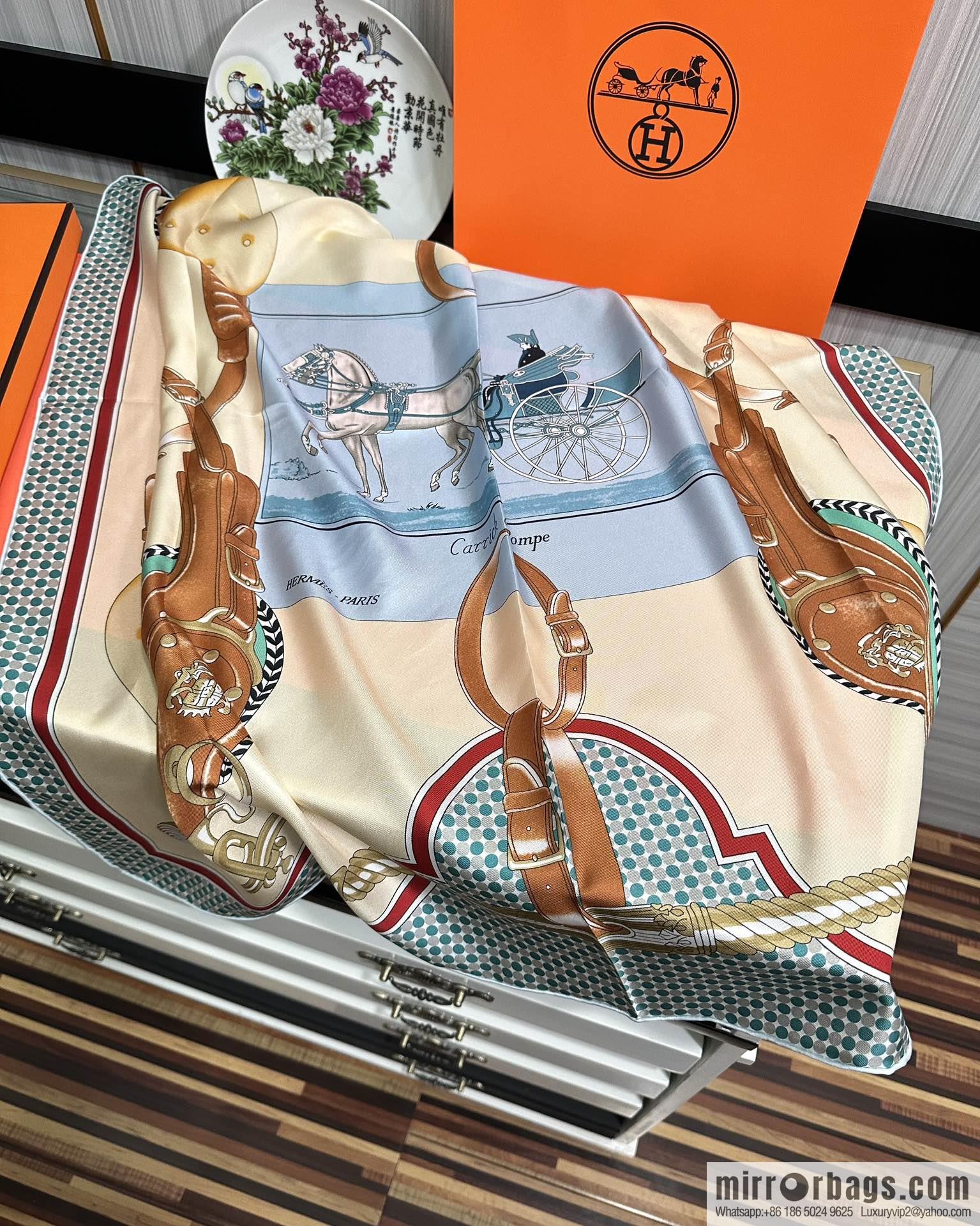 Hermes carriage design silk scarf