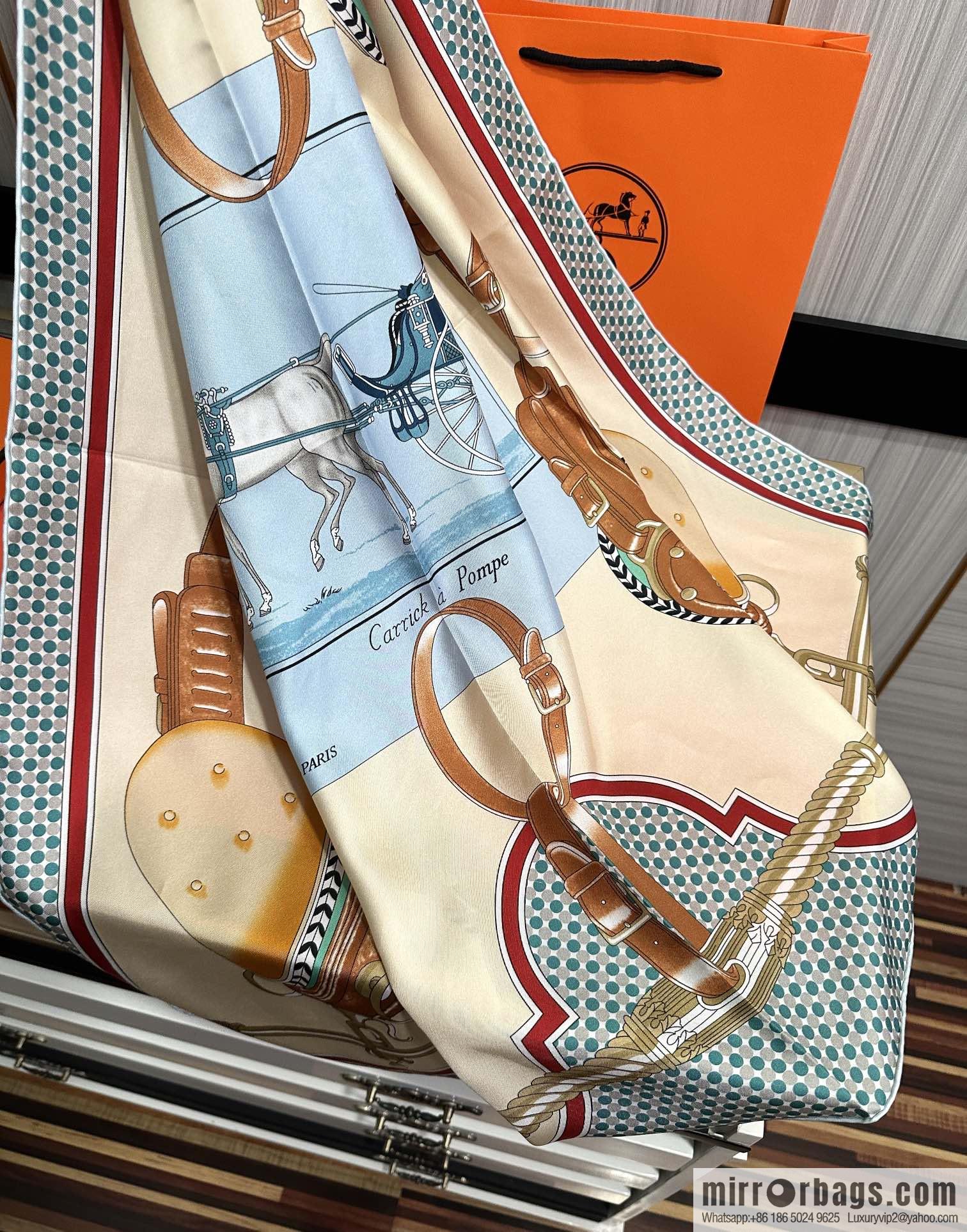 Hermes carriage design silk scarf
