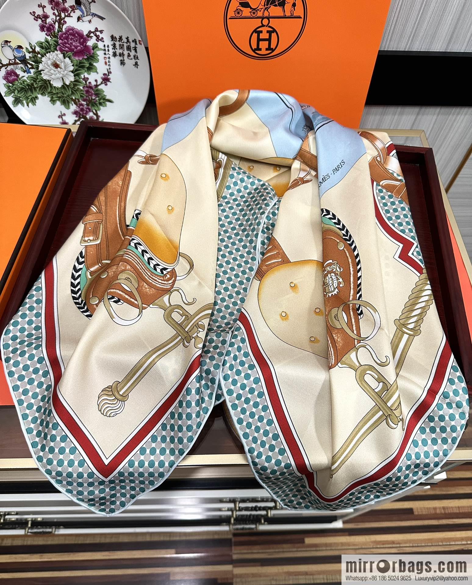 Hermes carriage design silk scarf