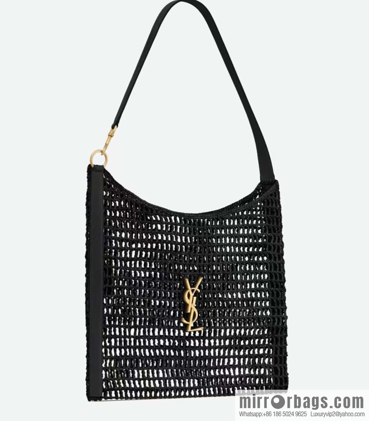 YSL 𝗢𝗫𝗔𝗟𝗜𝗦 raffia crocheted shoulder backpack 781289 black