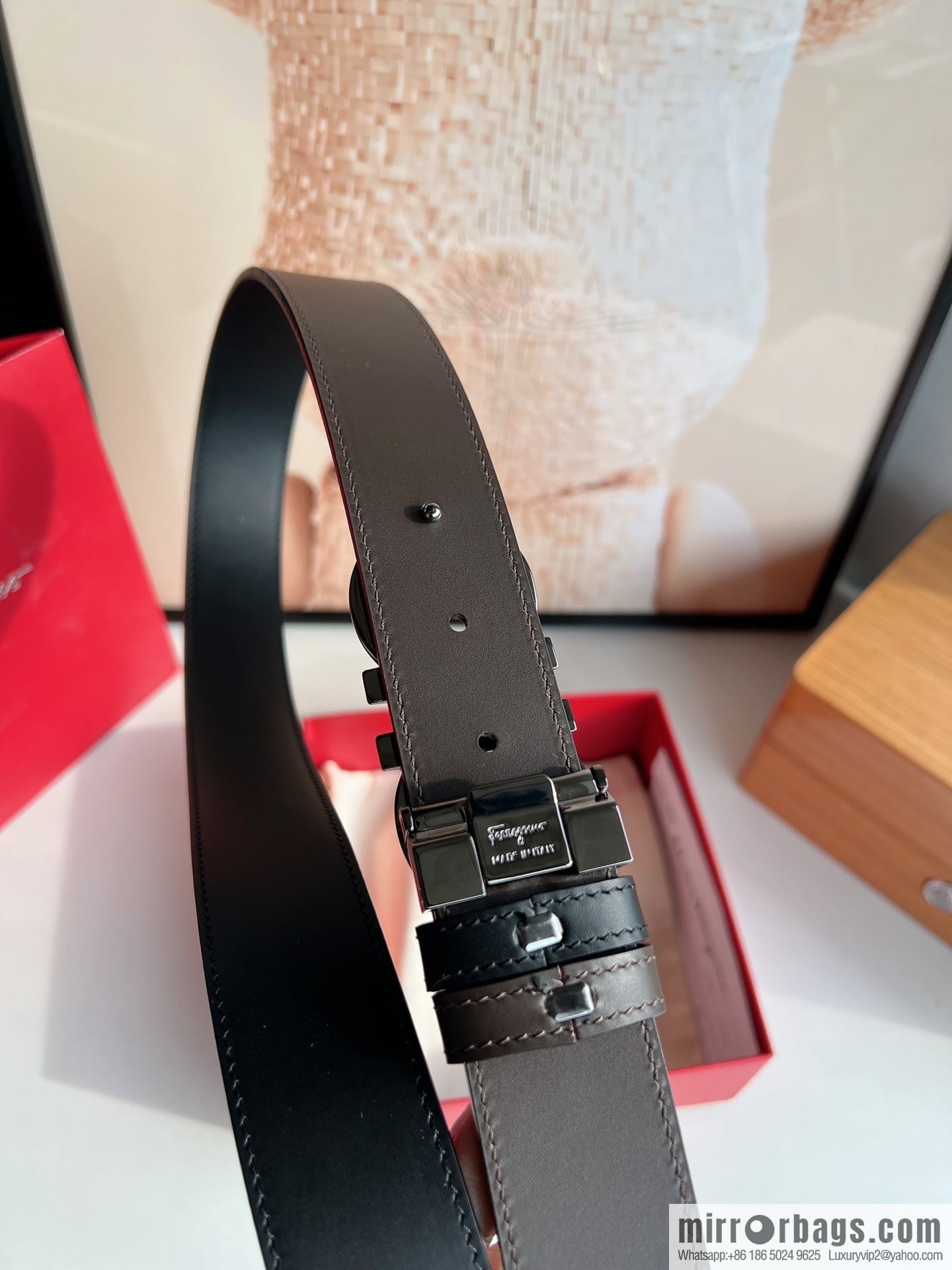 Ferragamo Ferragamo, Men's 3.5cm Boutique Metal Buckle Imported Double-Sided First Cowhide Belt