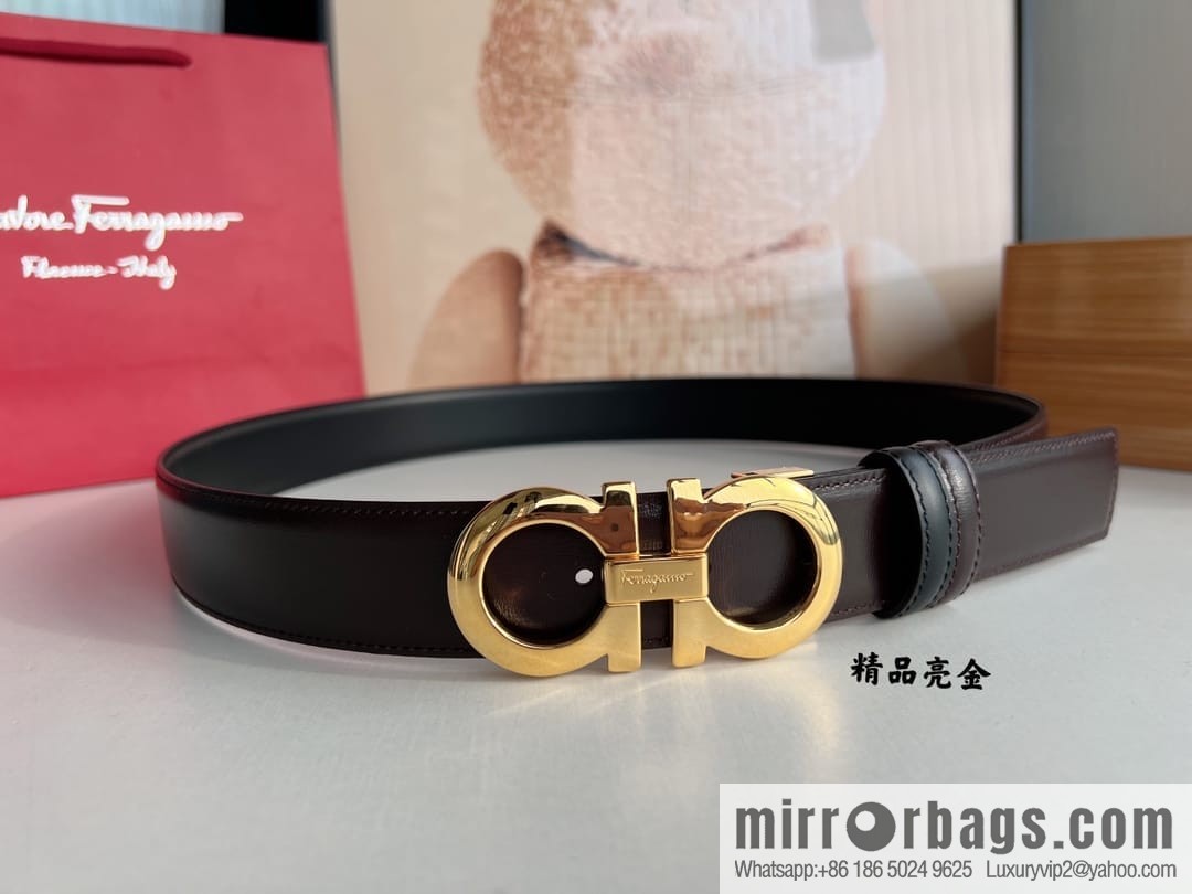 Ferragamo Ferragamo, Men's 3.5cm Boutique Metal Buckle Imported Double-Sided First Cowhide Belt