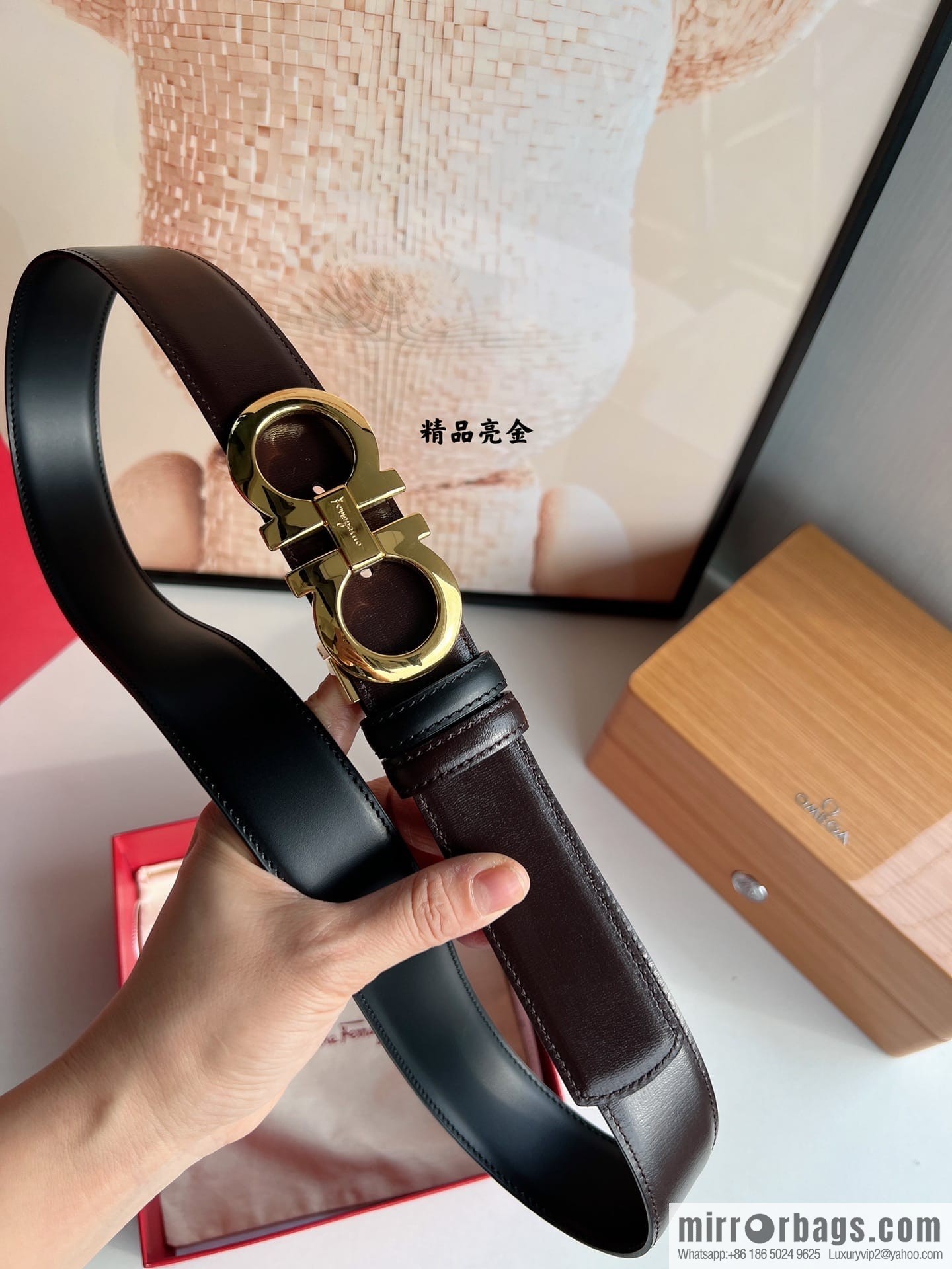 Ferragamo Ferragamo, Men's 3.5cm Boutique Metal Buckle Imported Double-Sided First Cowhide Belt