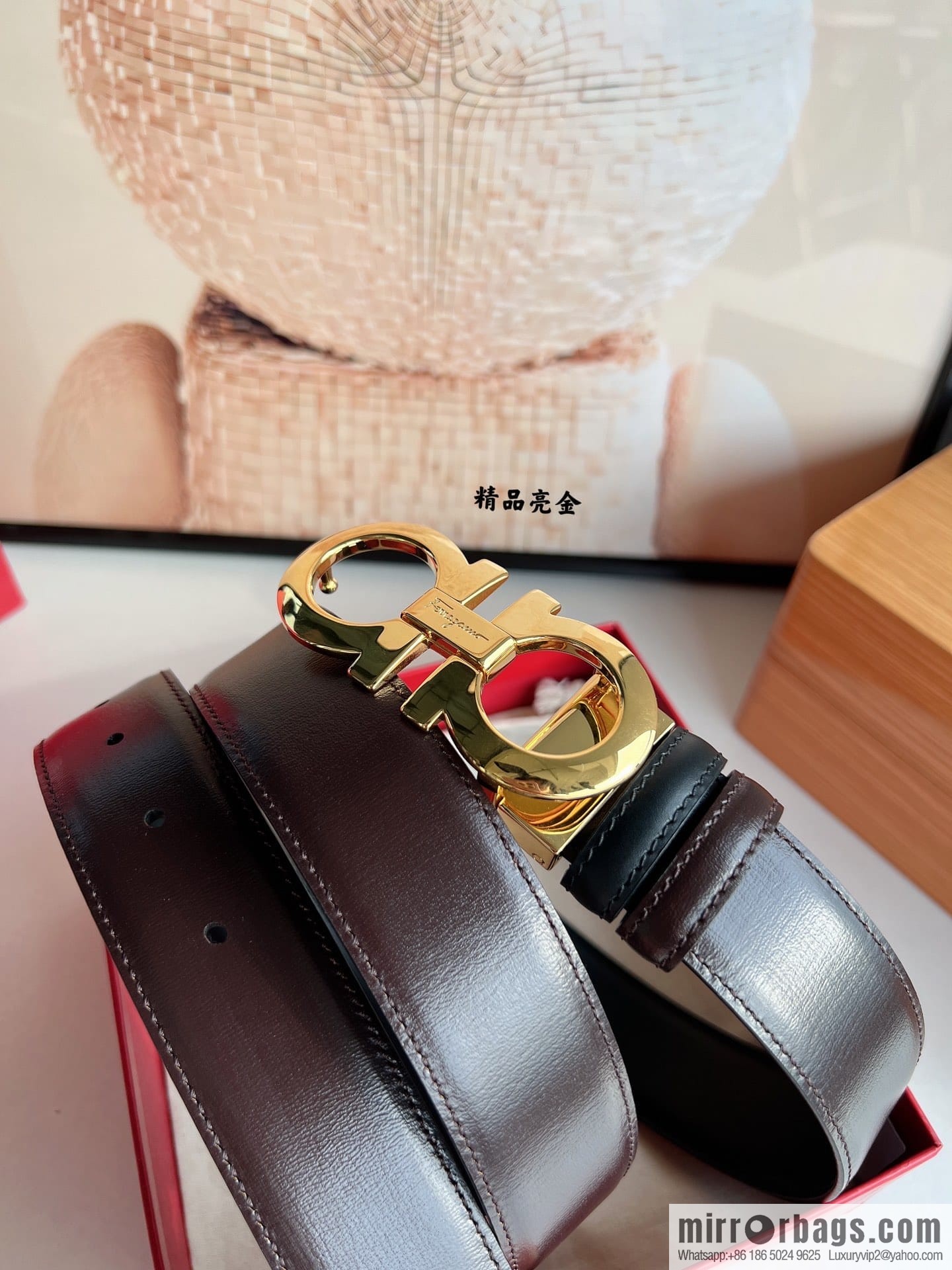 Ferragamo Ferragamo, Men's 3.5cm Boutique Metal Buckle Imported Double-Sided First Cowhide Belt