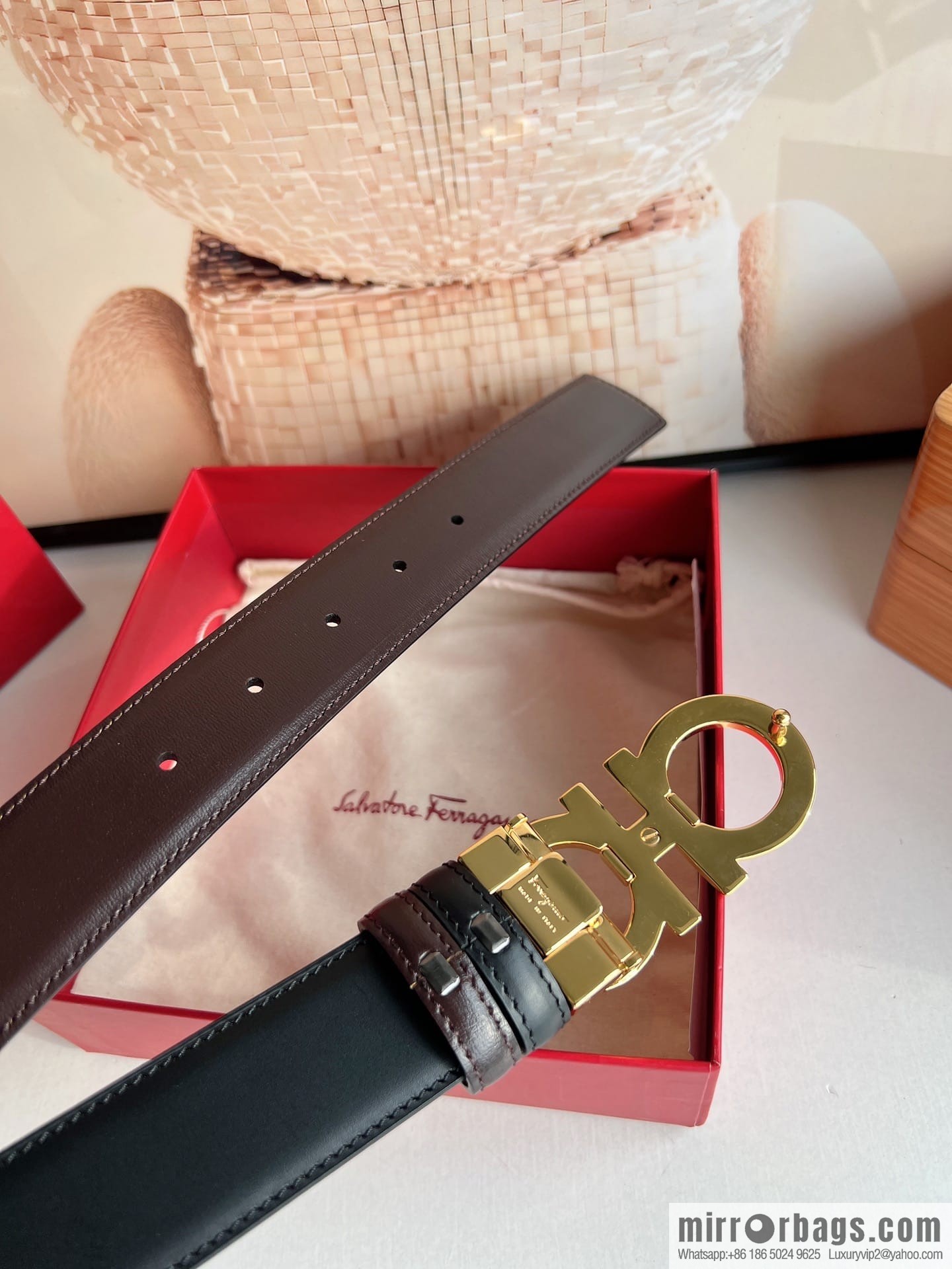 Ferragamo Ferragamo, Men's 3.5cm Boutique Metal Buckle Imported Double-Sided First Cowhide Belt