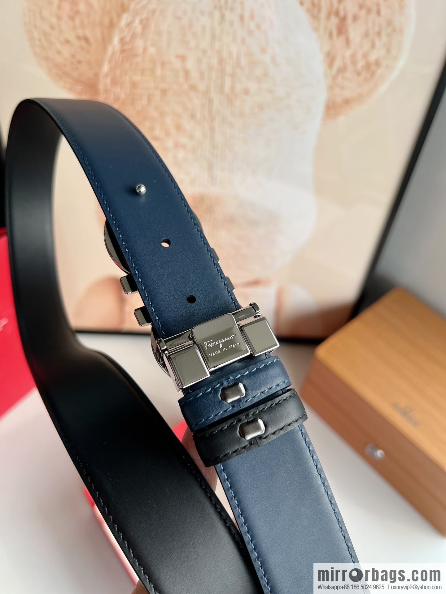 Ferragamo Ferragamo, Men's 3.5cm Boutique Metal Buckle Imported Double-Sided First Cowhide Belt