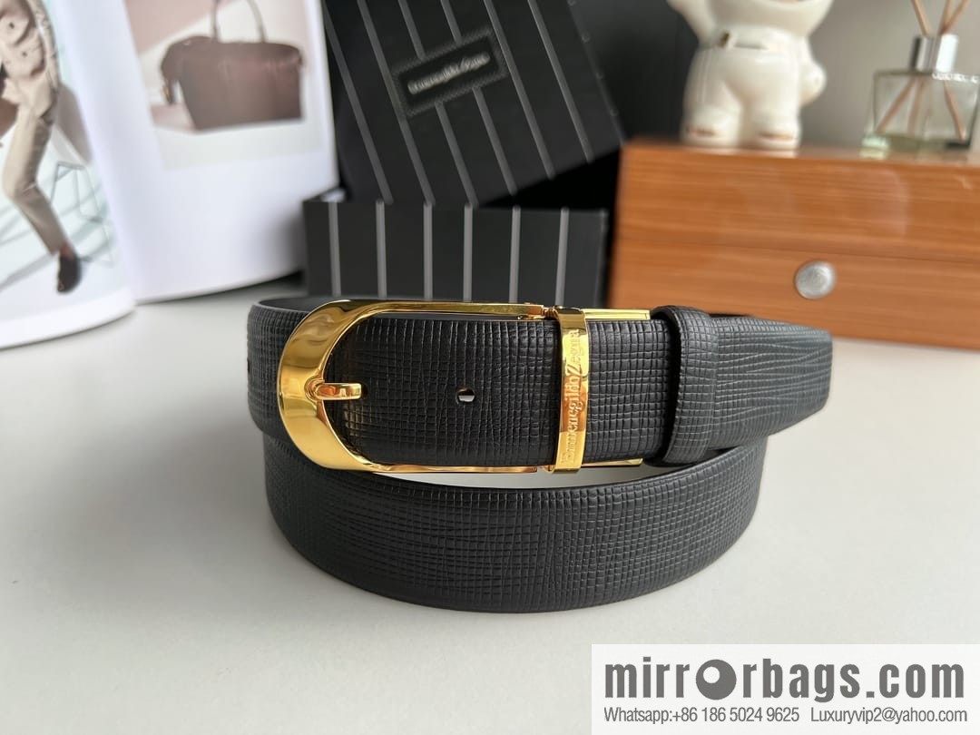 Ermengildo. Zein Italian Zegna Men's Imported Cowhide Cross Textured Belt 3.5cm