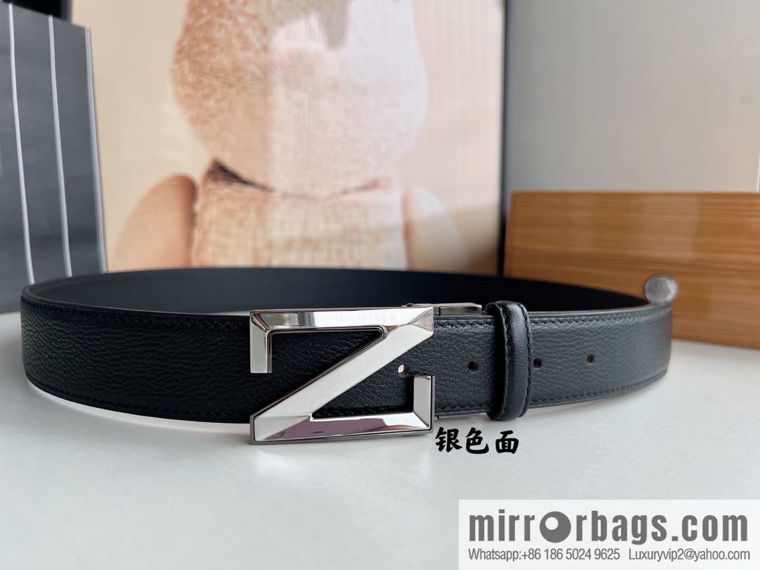 Ermengildo. Zein Double Sided Cowhide Sheepskin Textured Men's 3.5cm Belt
