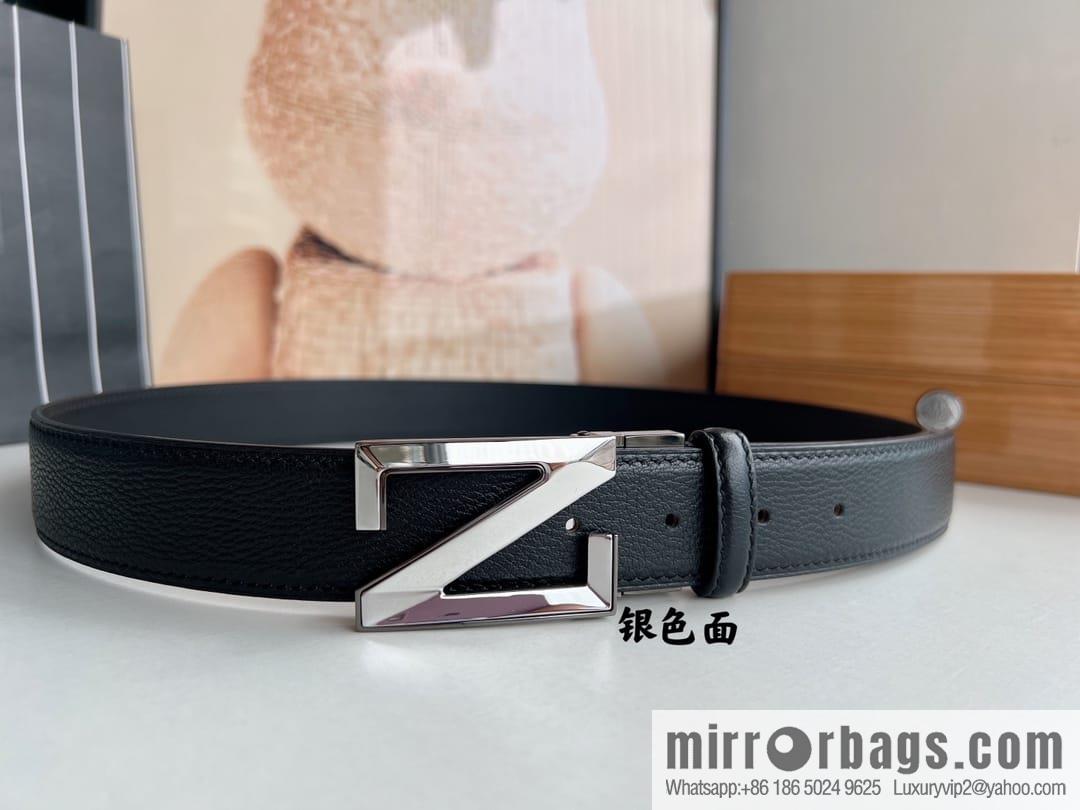 Ermengildo. Zein Double Sided Cowhide Sheepskin Textured Men's 3.5cm Belt