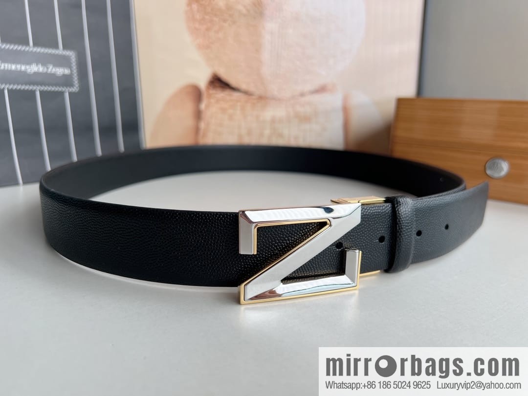 Ermengildo. Zein Double Sided Cowhide Sheepskin Textured Men's 3.5cm Belt