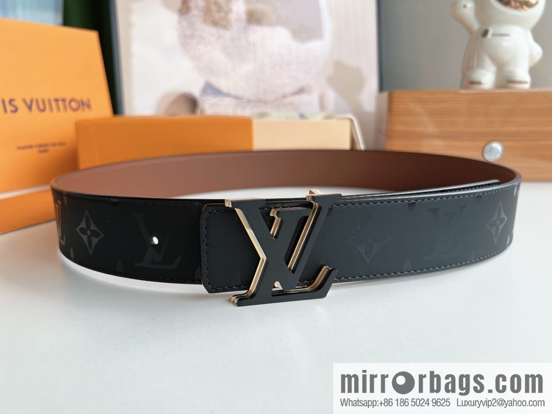 LV/Louis Vuitton, black flower double-sided PYRAMIDE calfskin belt