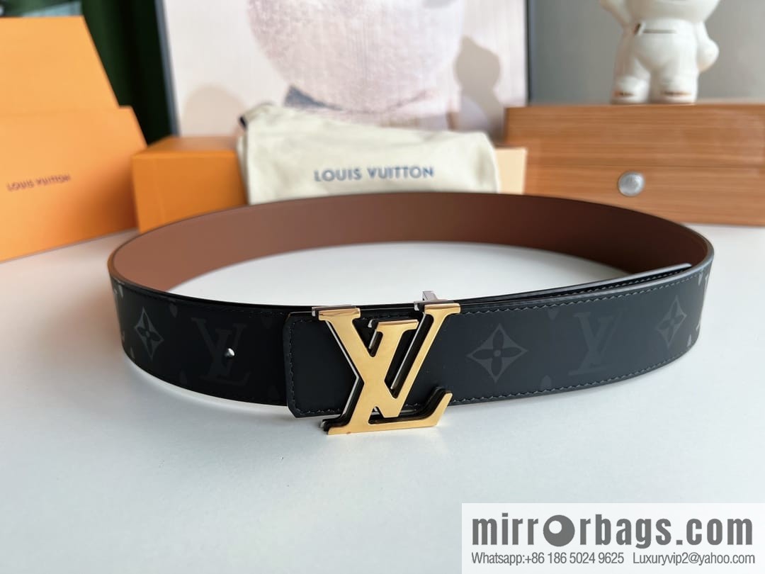 LV/Louis Vuitton, black flower double-sided PYRAMIDE calfskin belt