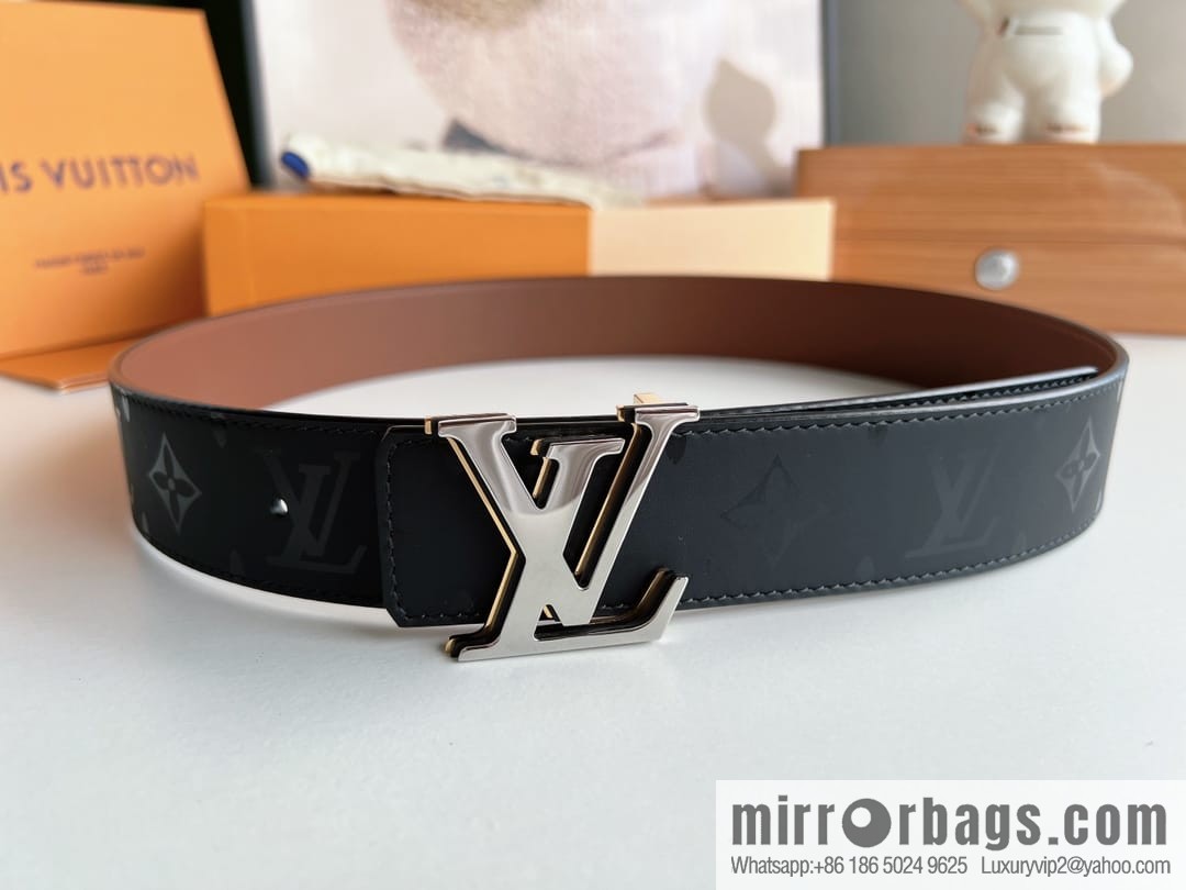 LV/Louis Vuitton, black flower double-sided PYRAMIDE calfskin belt