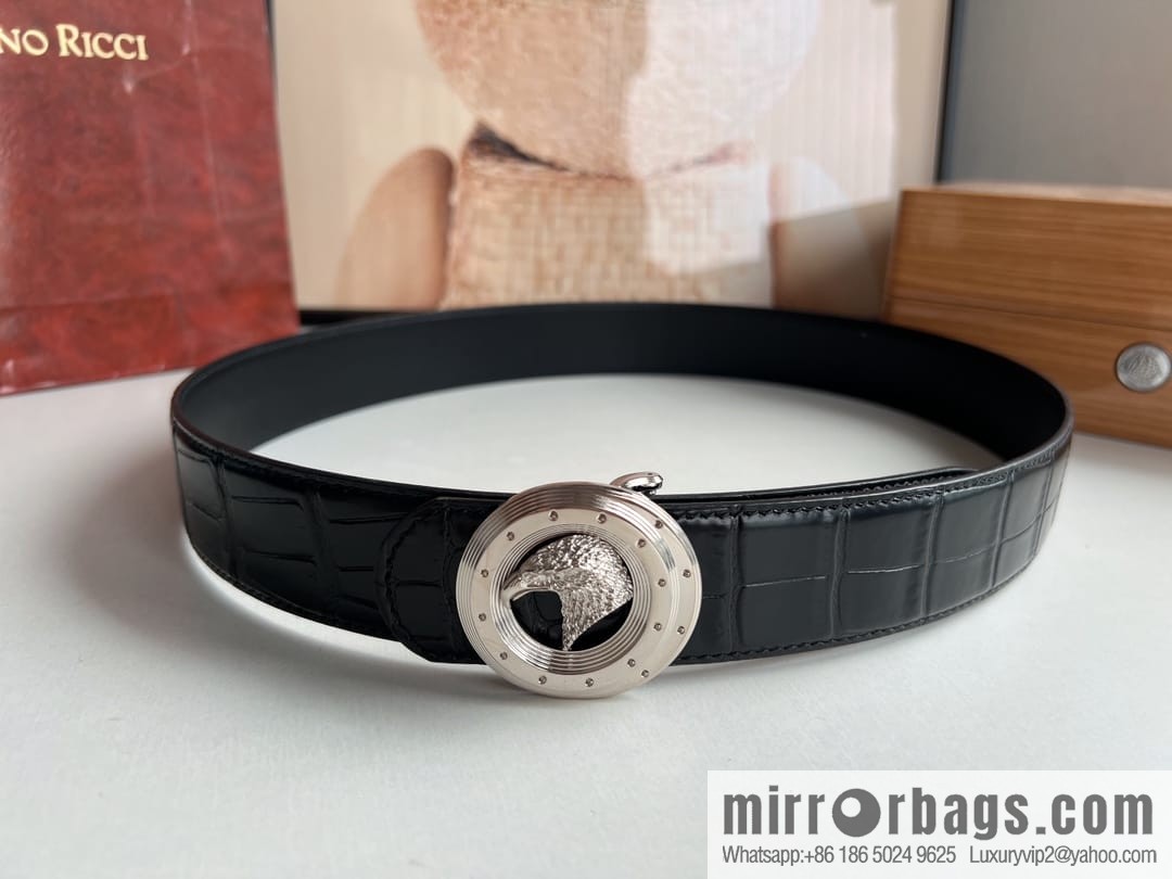 Stefano Ricci Stephen Nidge Shop 3.8cm Men's Eagle 🦅 with Cowhide Crocodile Textured Belt