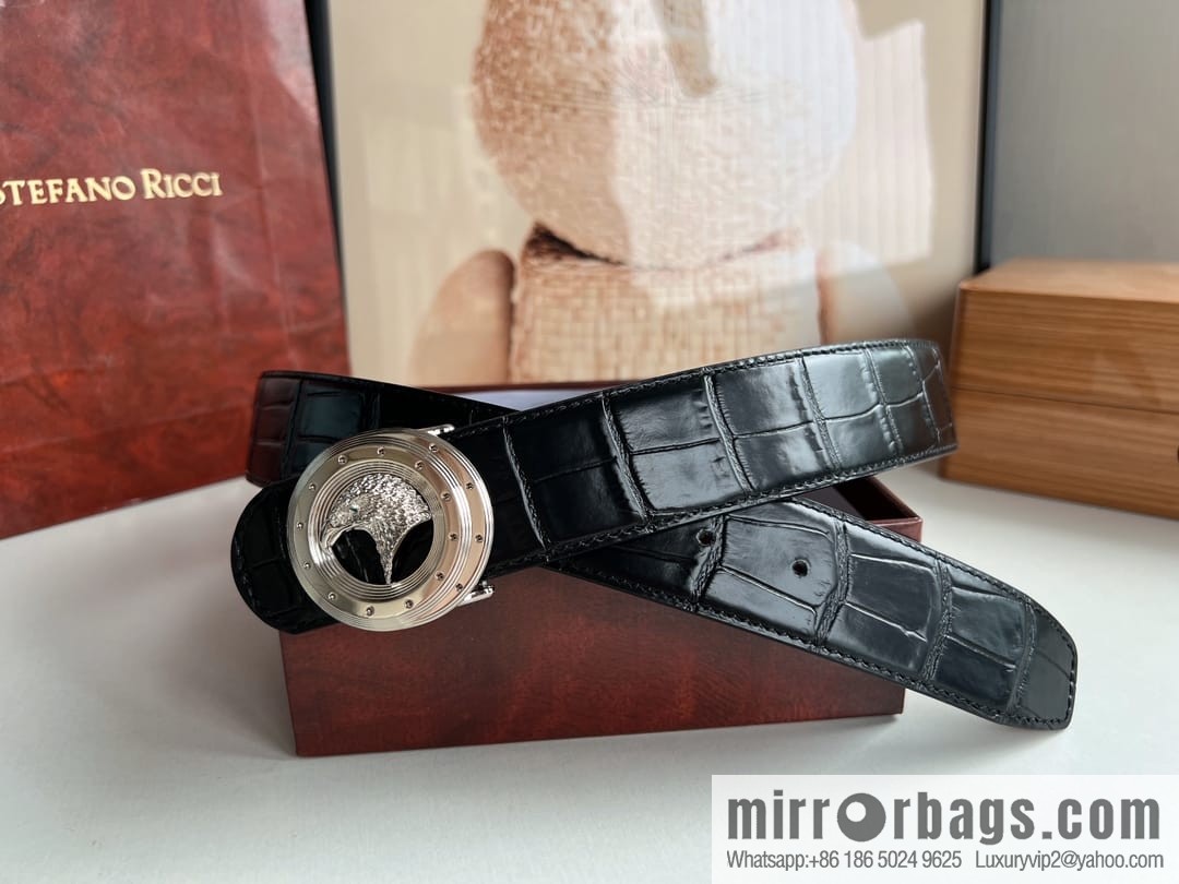 Stefano Ricci Stephen Nidge Shop 3.8cm Men's Eagle 🦅 with Cowhide Crocodile Textured Belt