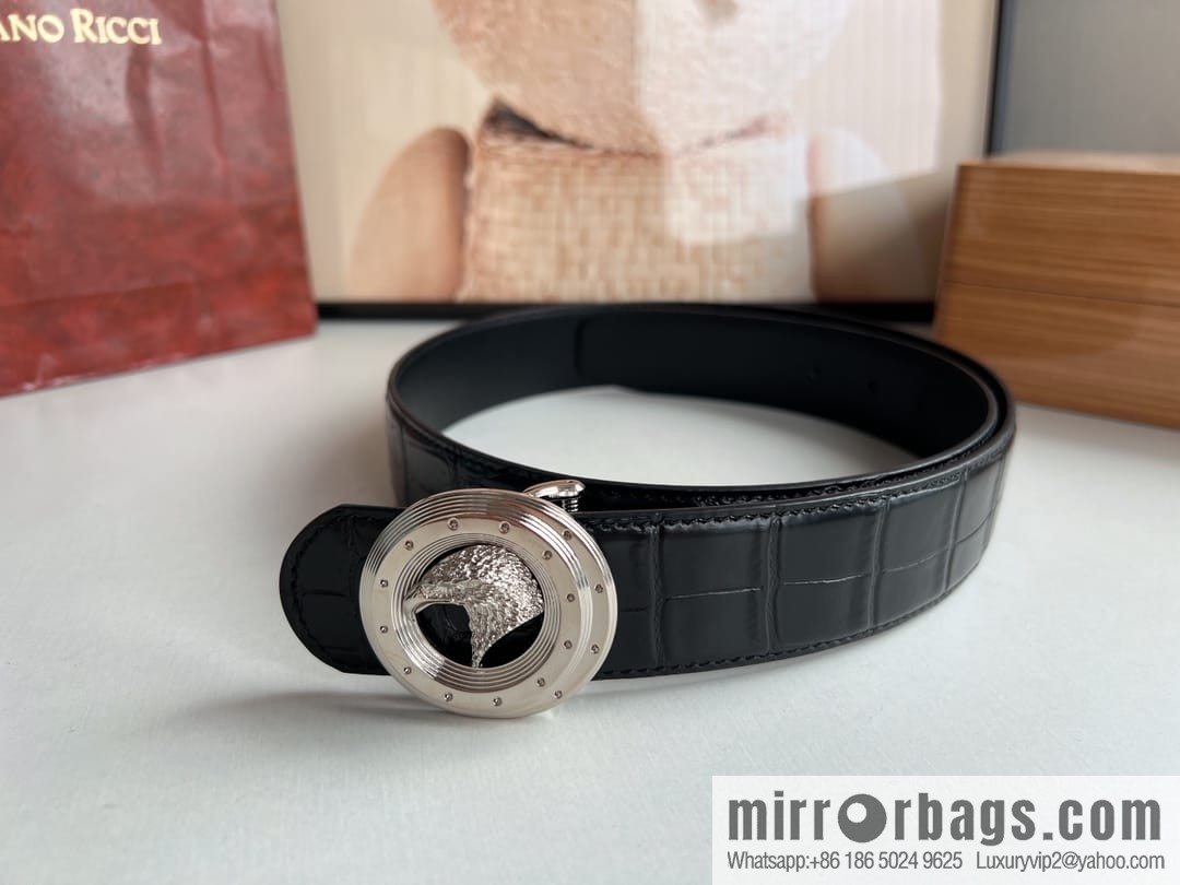 Stefano Ricci Stephen Nidge Shop 3.8cm Men's Eagle 🦅 with Cowhide Crocodile Textured Belt