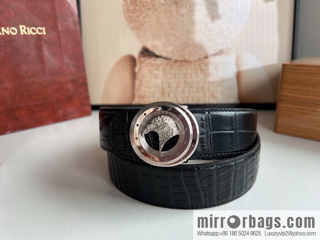 Stefano Ricci Stephen Nidge Shop 3.8cm Men's Eagle 🦅 with Cowhide Crocodile Textured Belt