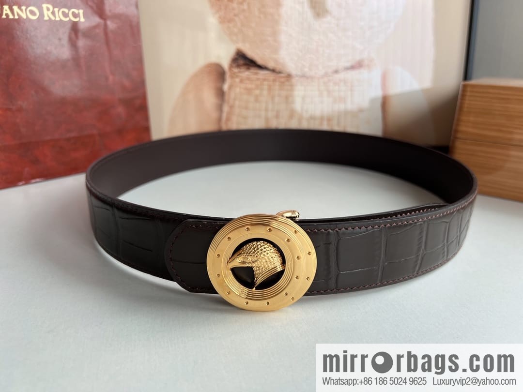 Stefano Ricci Stephen Nidge Shop 3.8cm Men's Eagle 🦅 with Cowhide Crocodile Textured Belt