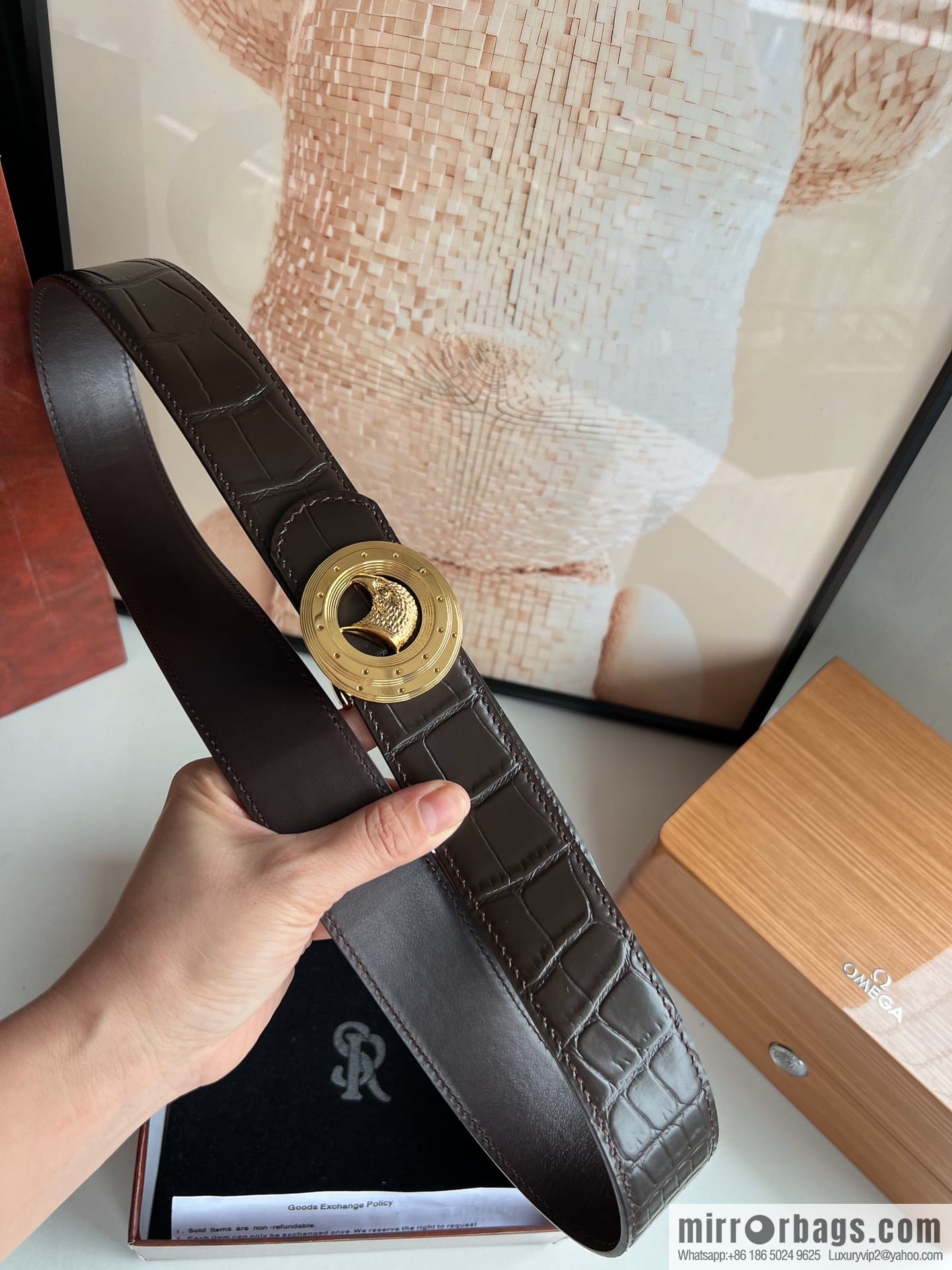 Stefano Ricci Stephen Nidge Shop 3.8cm Men's Eagle 🦅 with Cowhide Crocodile Textured Belt