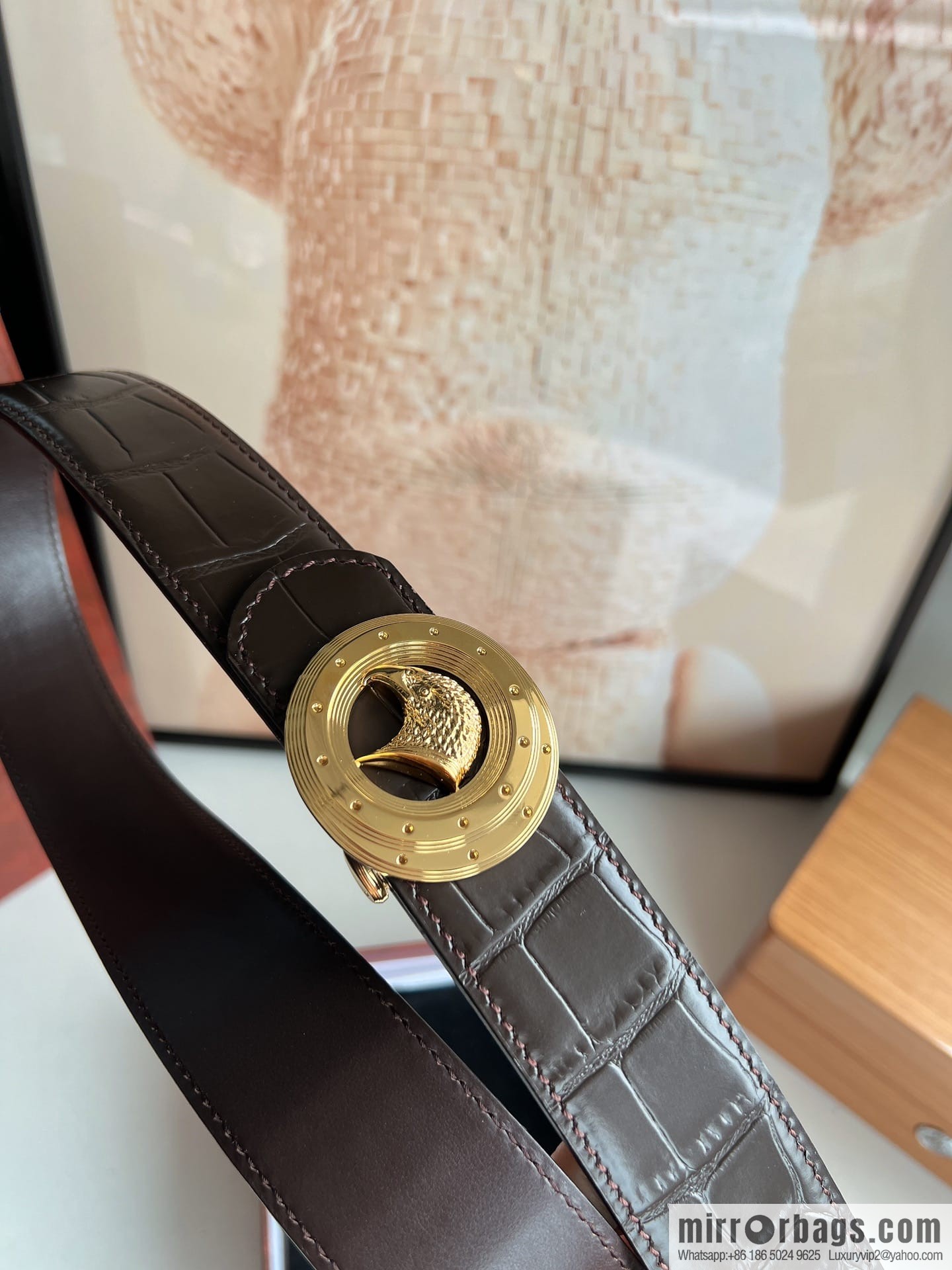 Stefano Ricci Stephen Nidge Shop 3.8cm Men's Eagle 🦅 with Cowhide Crocodile Textured Belt
