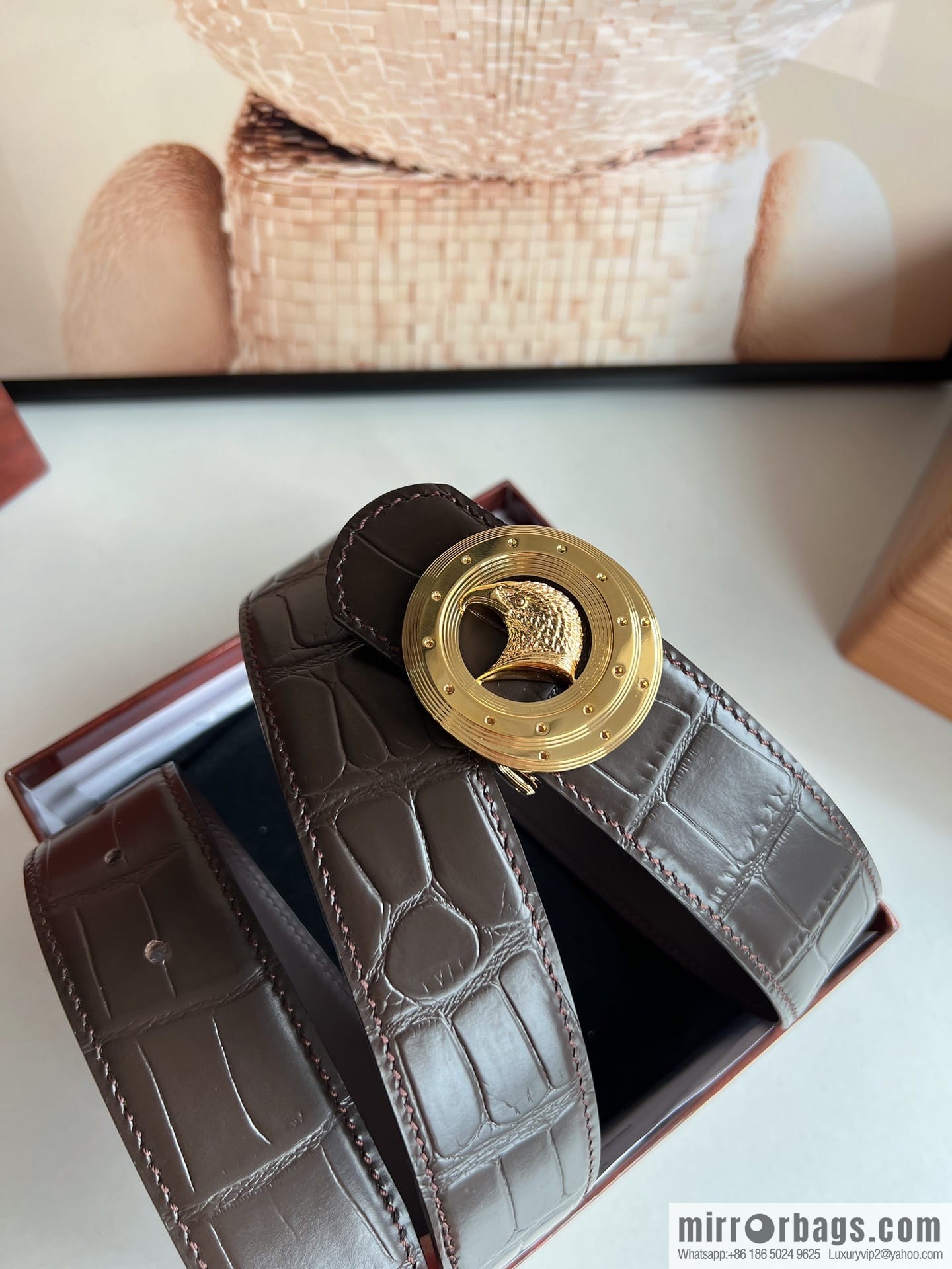 Stefano Ricci Stephen Nidge Shop 3.8cm Men's Eagle 🦅 with Cowhide Crocodile Textured Belt