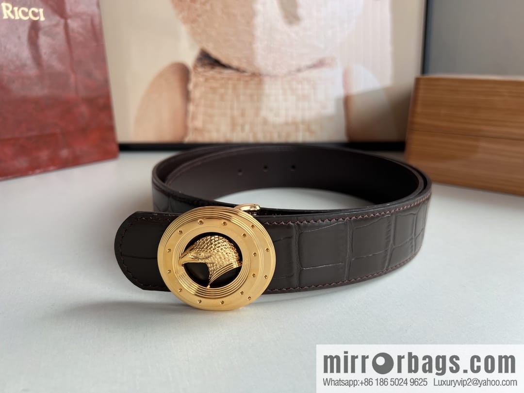 Stefano Ricci Stephen Nidge Shop 3.8cm Men's Eagle 🦅 with Cowhide Crocodile Textured Belt