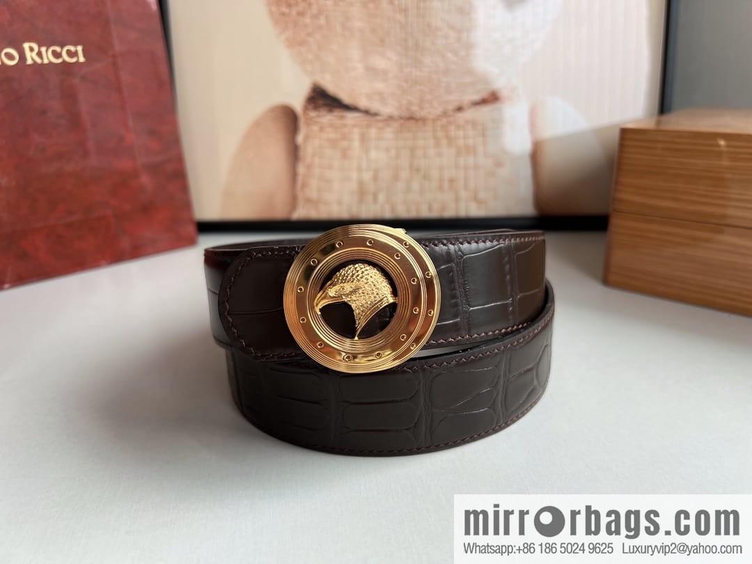 Stefano Ricci Stephen Nidge Shop 3.8cm Men's Eagle 🦅 with Cowhide Crocodile Textured Belt