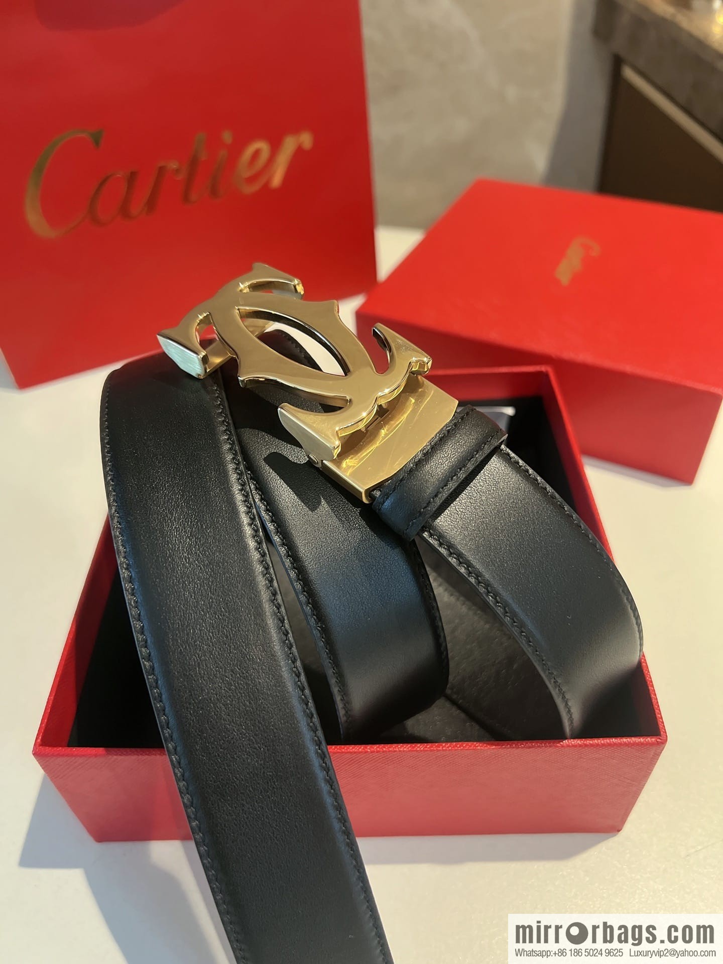 Cartier Men's 3.5cm Classic Stainless Steel Double C Automatic Buckle, Double Sided First Cowhide Belt Alveolar Belt