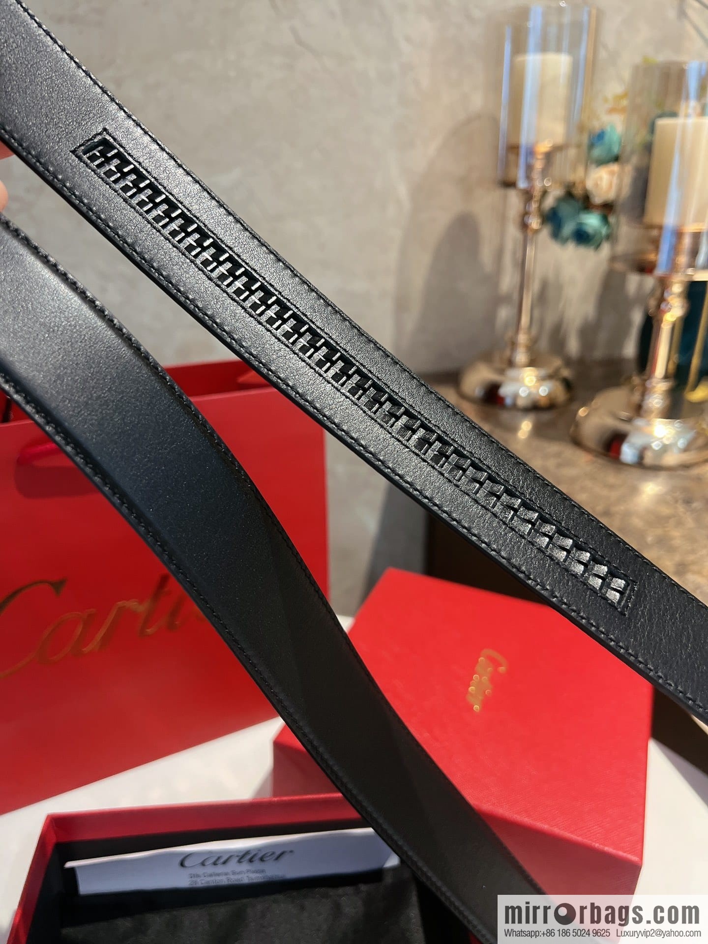 Cartier Men's 3.5cm Classic Stainless Steel Double C Automatic Buckle, Double Sided First Cowhide Belt Alveolar Belt