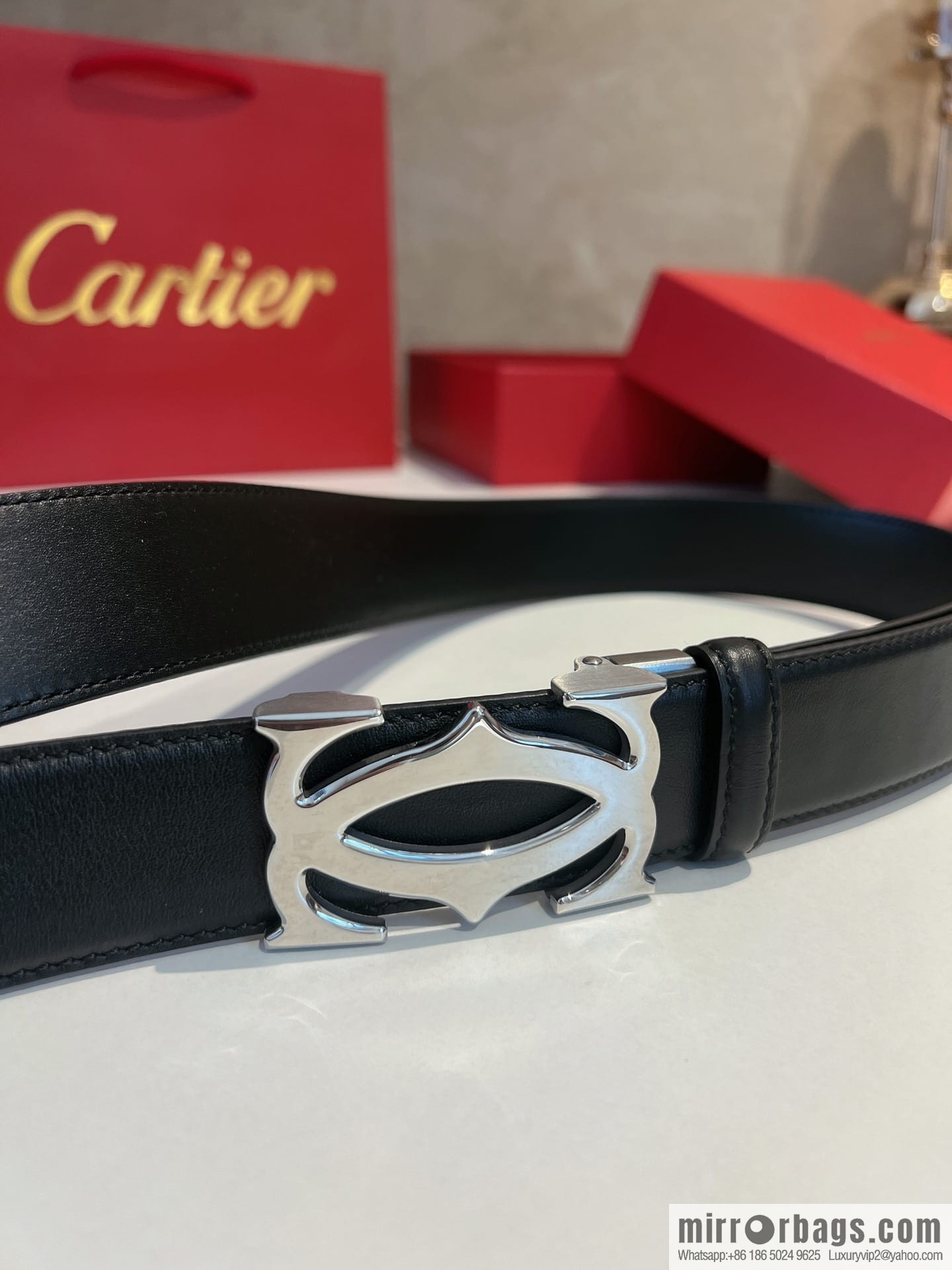 Cartier Men's 3.5cm Classic Stainless Steel Double C Automatic Buckle, Double Sided First Cowhide Belt Alveolar Belt